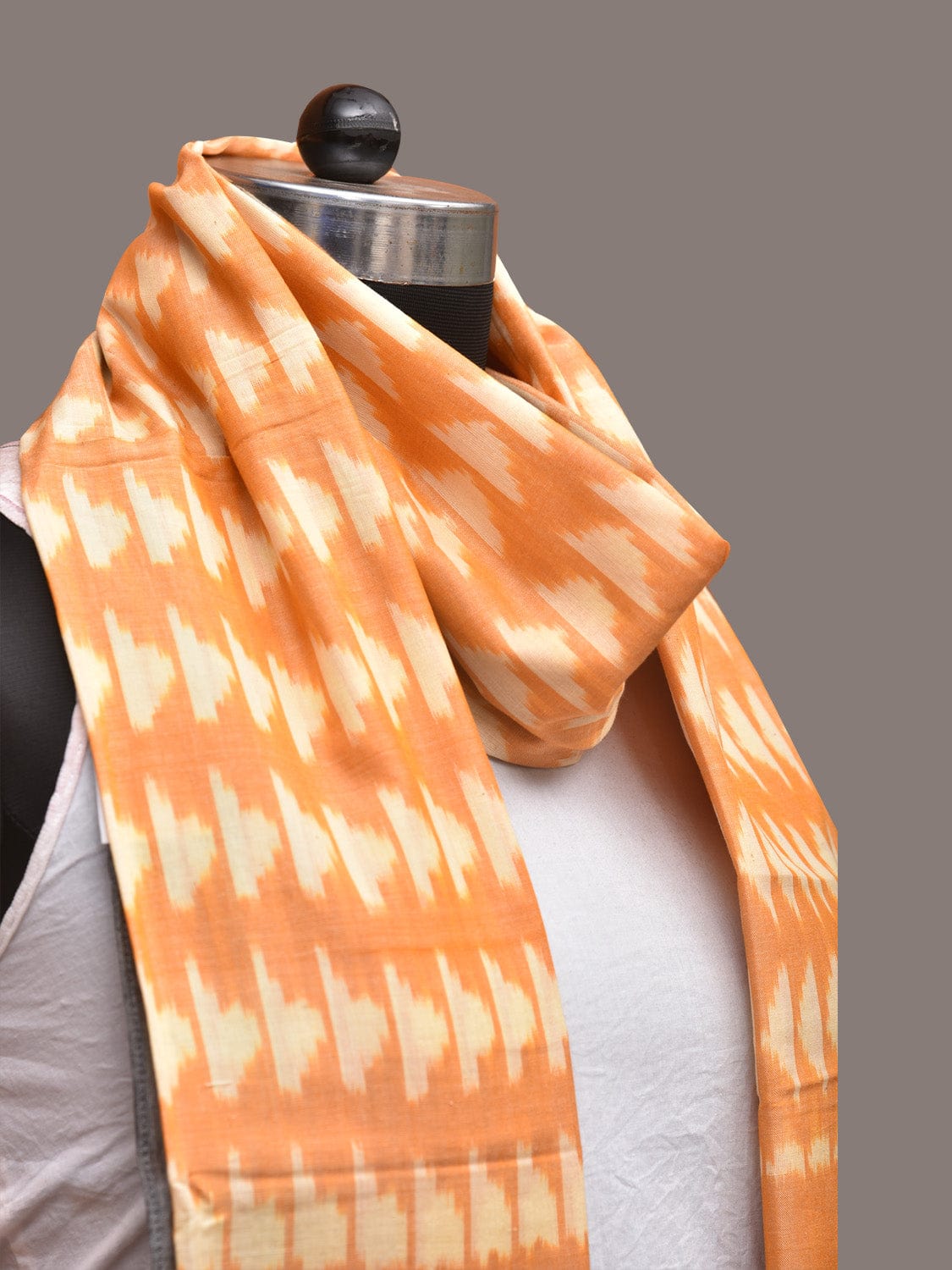 Light Orange Pochamaplly Ikat Cotton Handloom Stole with Buta Design ds3371