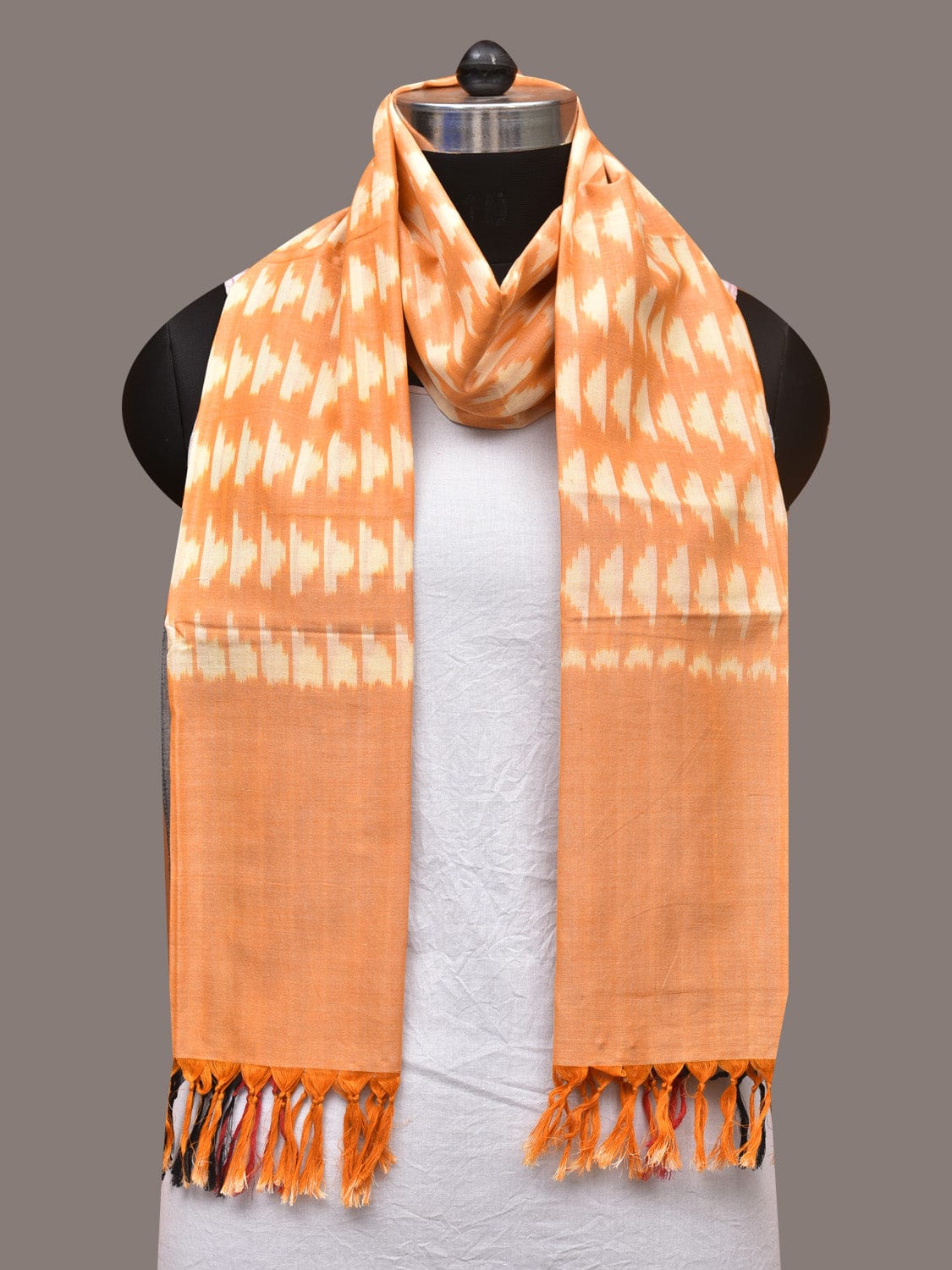 Light Orange Pochamaplly Ikat Cotton Handloom Stole with Buta Design ds3371