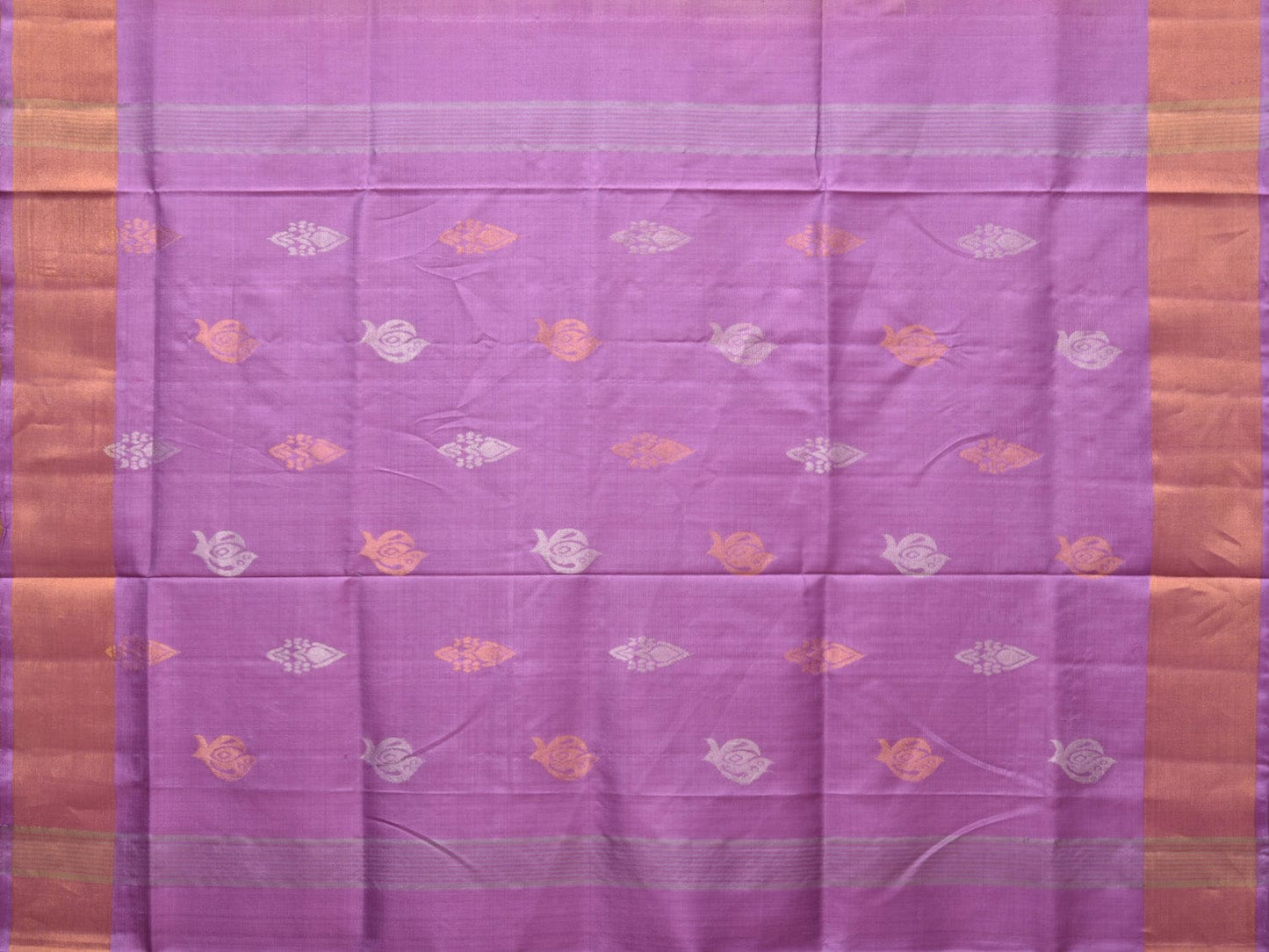 Light Peach and Lavender Uppada Silk Handloom Saree with Body Buta and Checks Design u2193