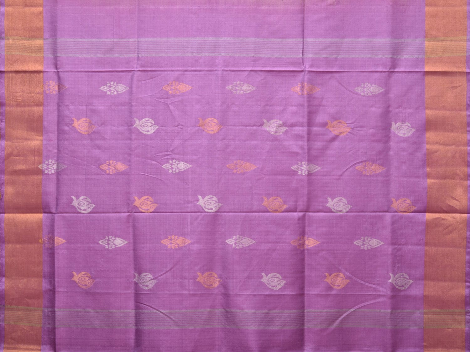 Light Peach and Lavender Uppada Silk Handloom Saree with Body Buta and Checks Design u2193