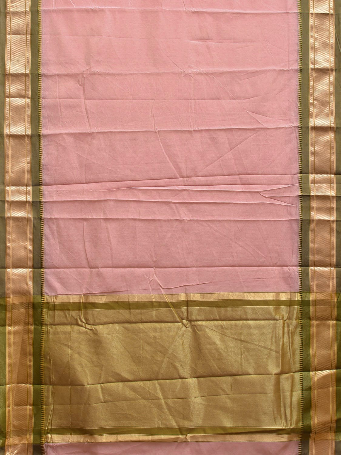 Light Peach and Olive Bamboo Cotton Plain Saree with Contrast Pallu Design No Blouse bc0654