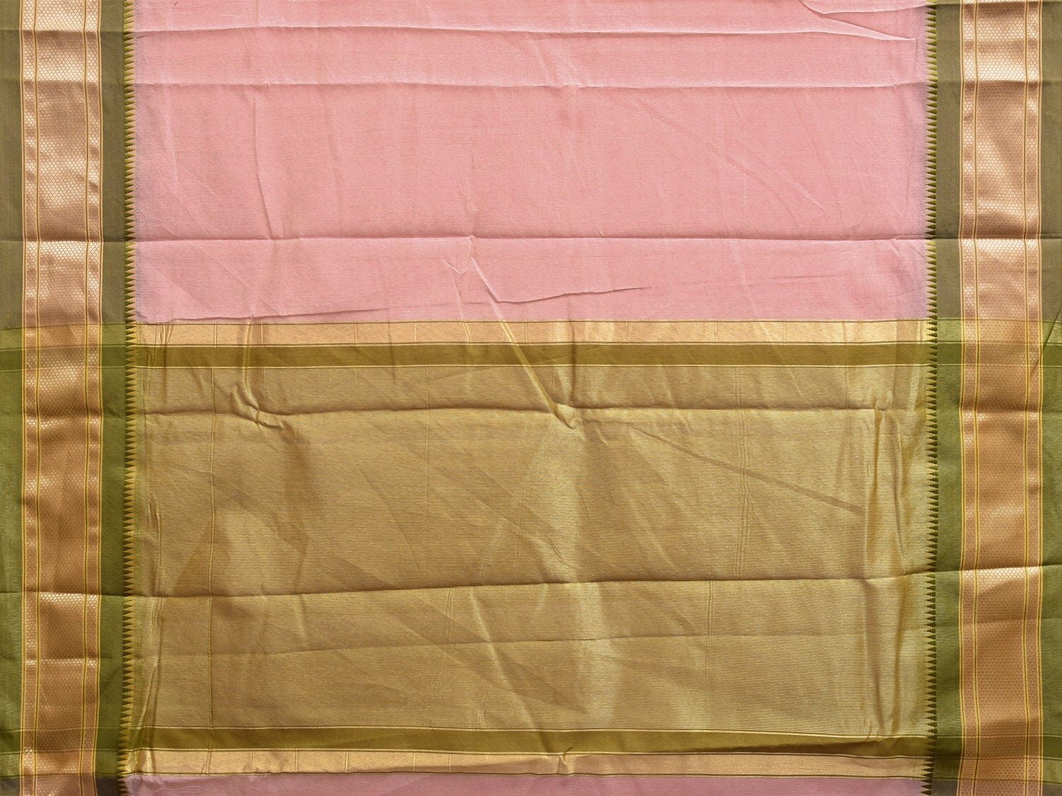 Light Peach and Olive Bamboo Cotton Plain Saree with Contrast Pallu Design No Blouse bc0654
