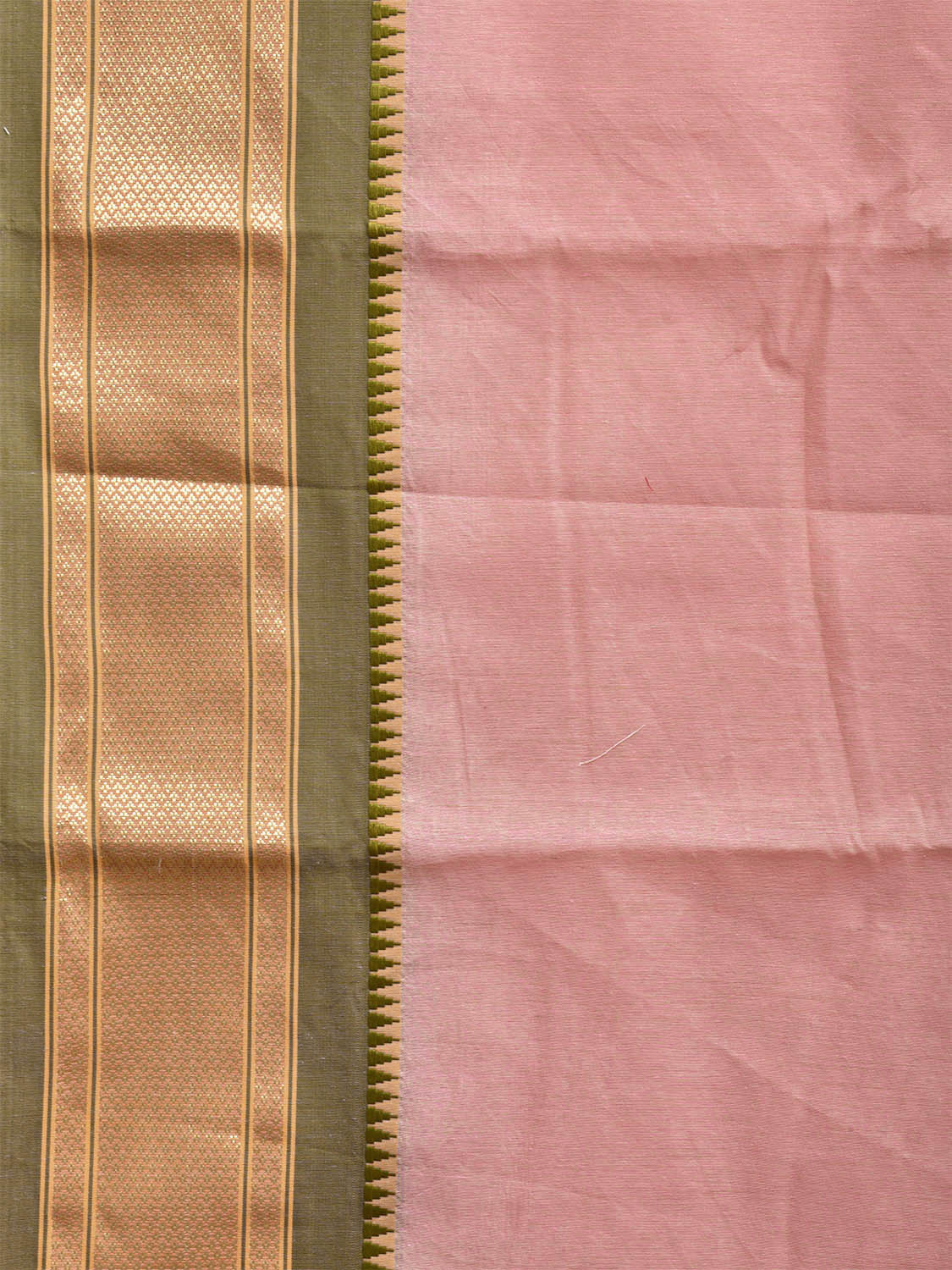 Light Peach and Olive Bamboo Cotton Plain Saree with Contrast Pallu Design No Blouse bc0654