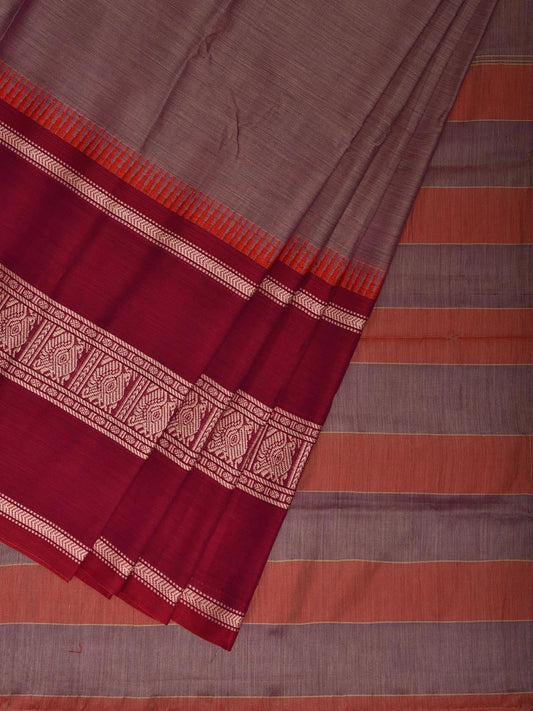 Light Peach and Pink Kanchipuram Cotton Saree with Strips Pallu and Big Border Design No Blouse k0804