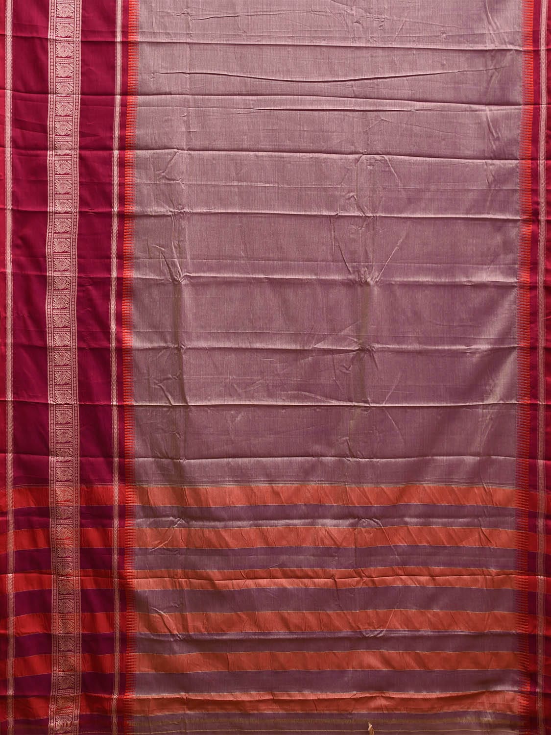 Light Peach and Pink Kanchipuram Cotton Saree with Strips Pallu and Big Border Design No Blouse k0804