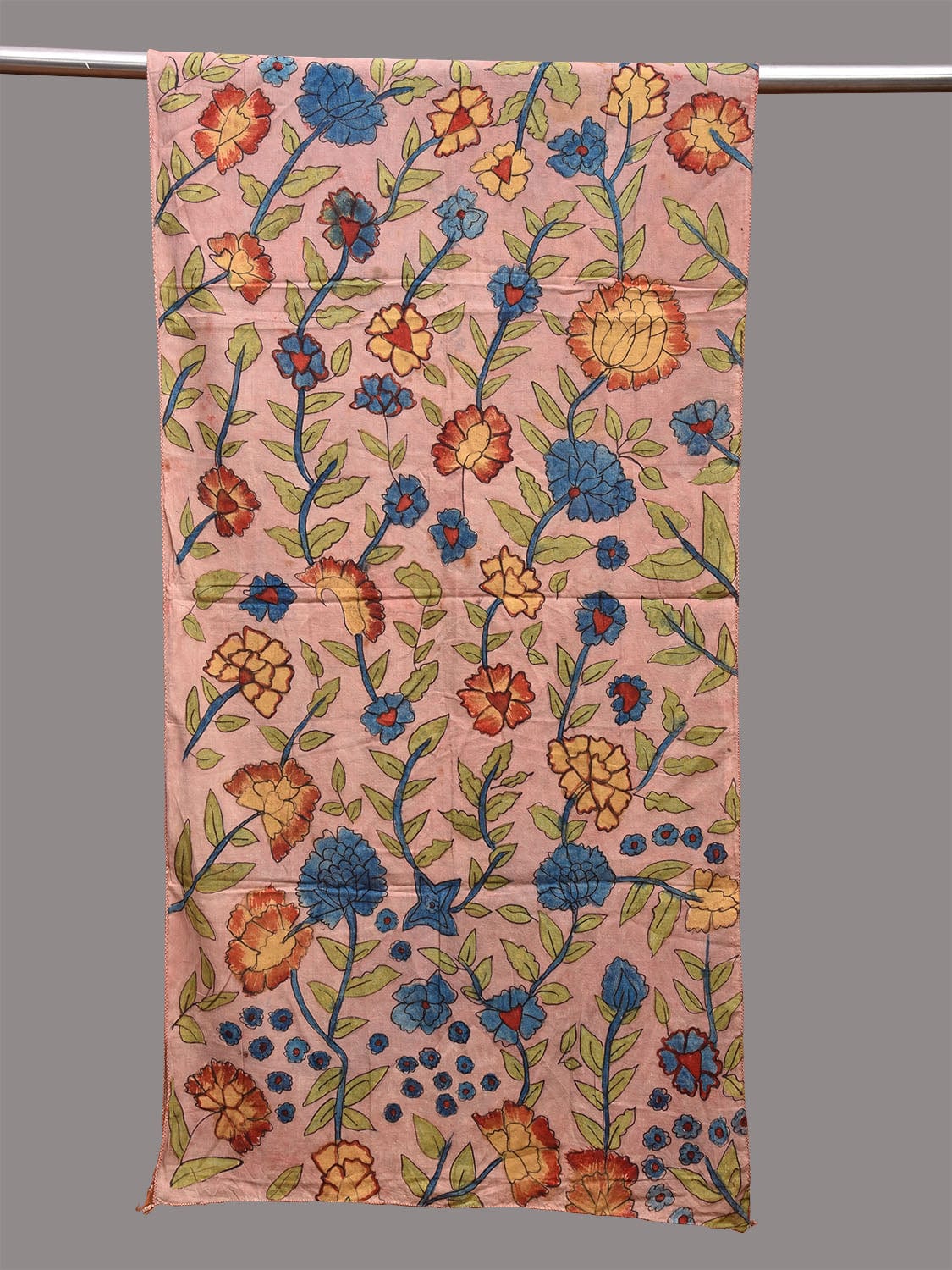 Light Peach Kalamkari Hand Painted Cotton Handloom Stole with Floral Design ds3674