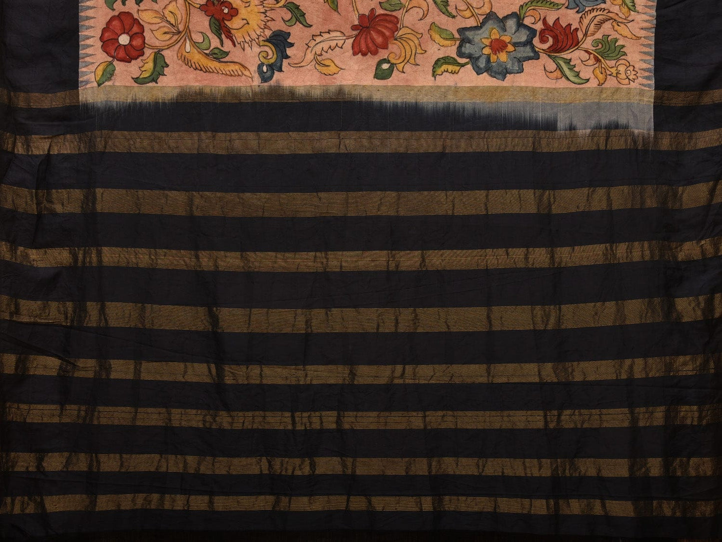 Light Peach Kalamkari Hand Painted Gadwal Silk Handloom Saree with Floral Design KL0674