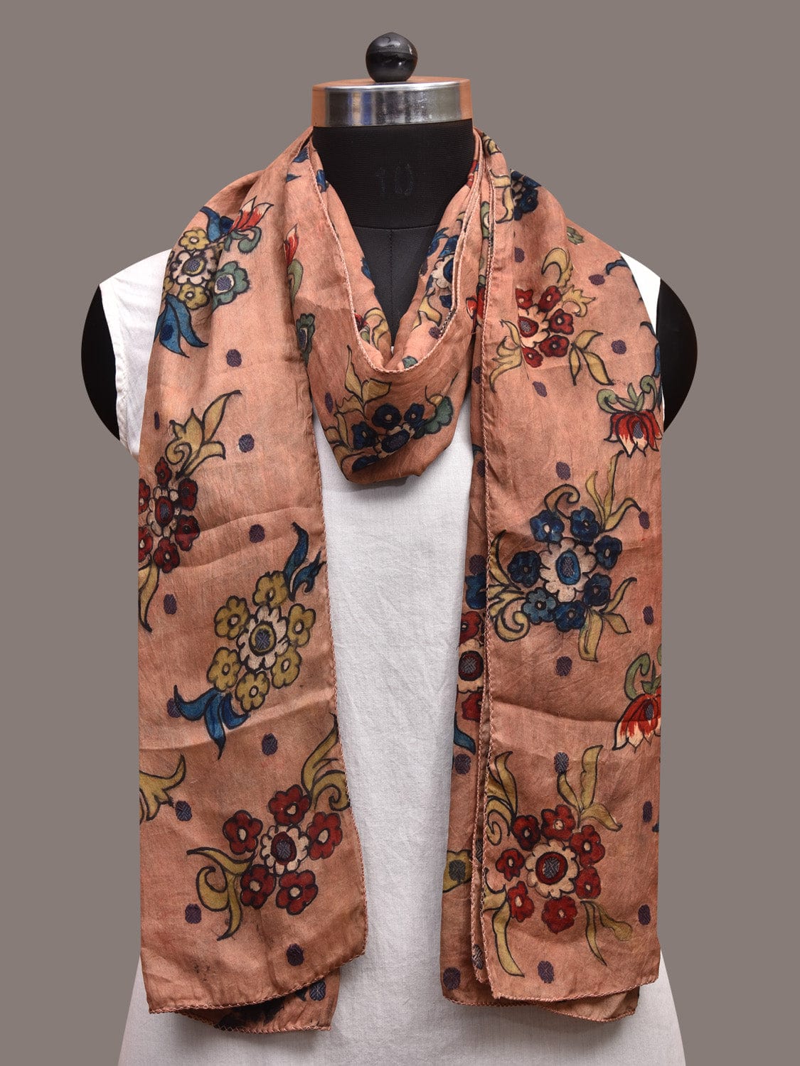Light Peach Kalamkari Hand Painted Sico Stole with Floral Buta Design ds3636