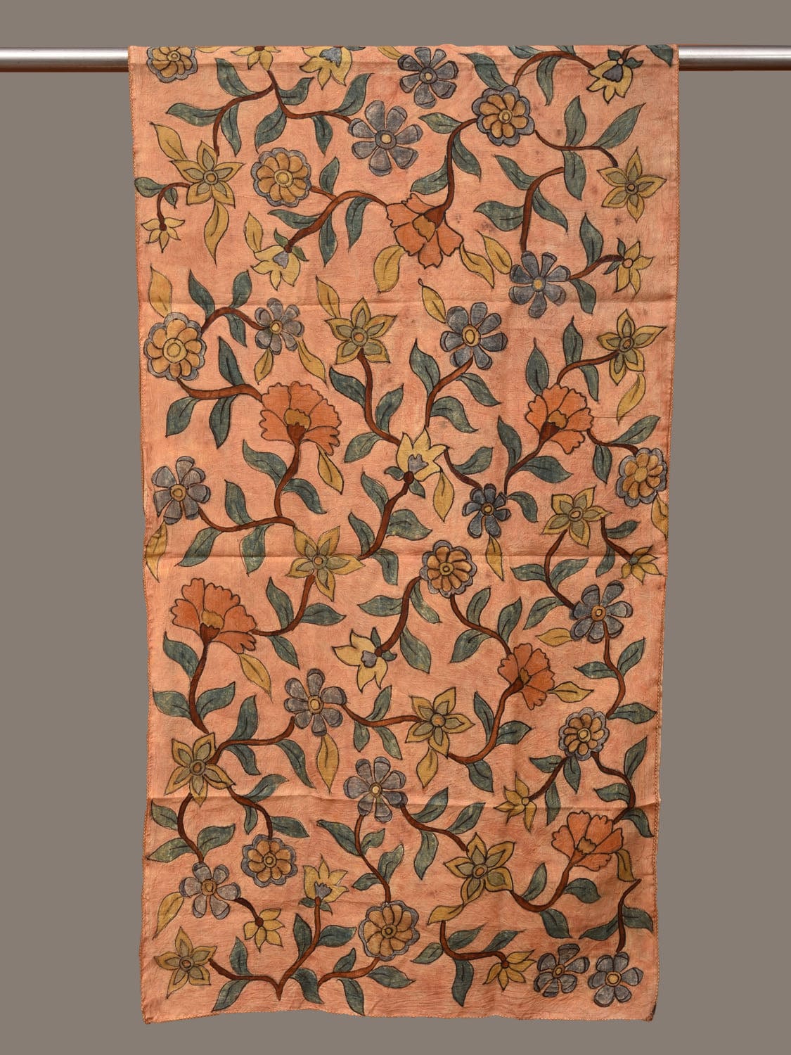 Light Peach Kalamkari Hand Painted Sico Stole with Floral Design ds3144