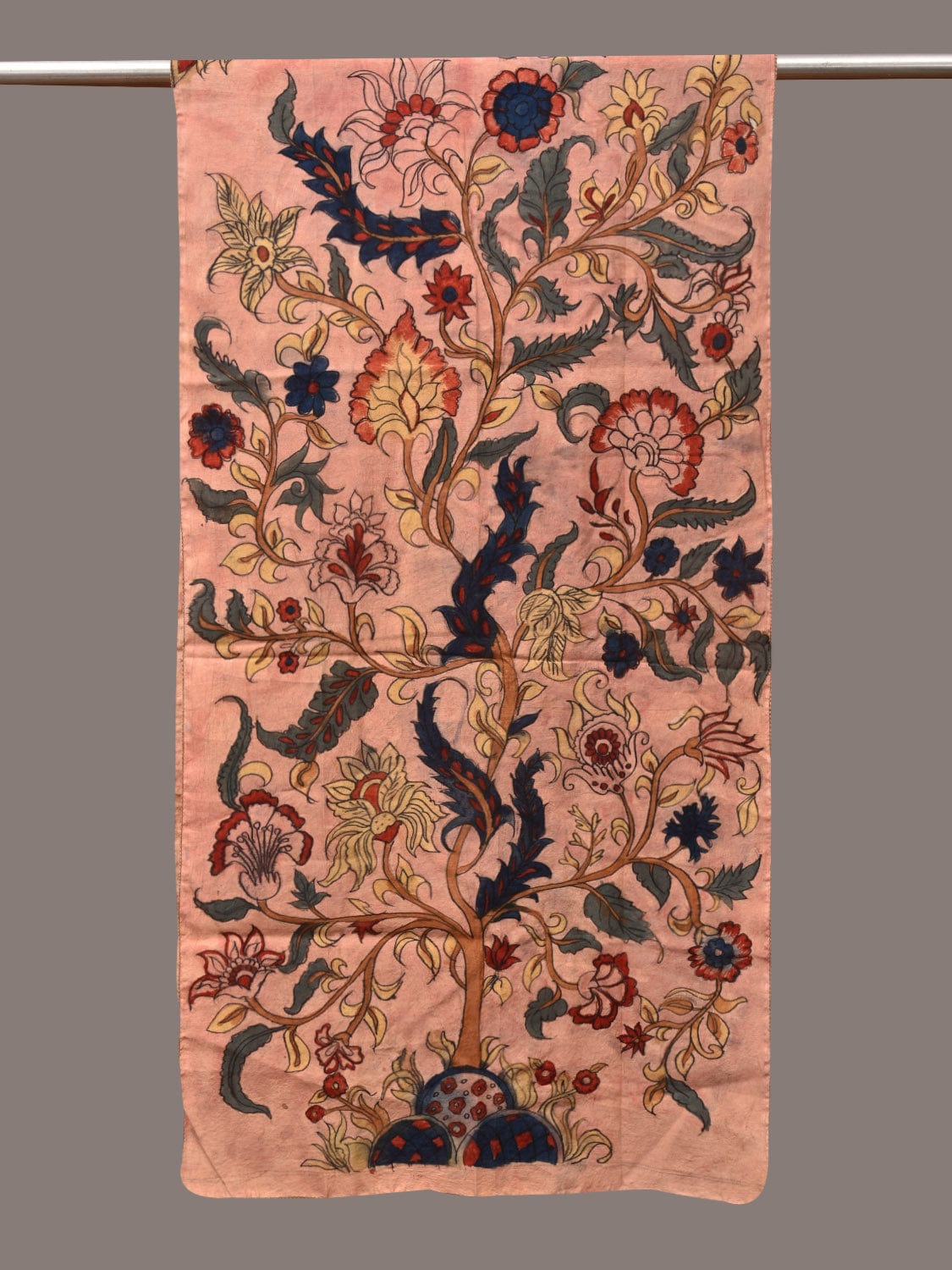 Light Peach Kalamkari Hand Painted Sico Stole with Tree of Life Design ds3523