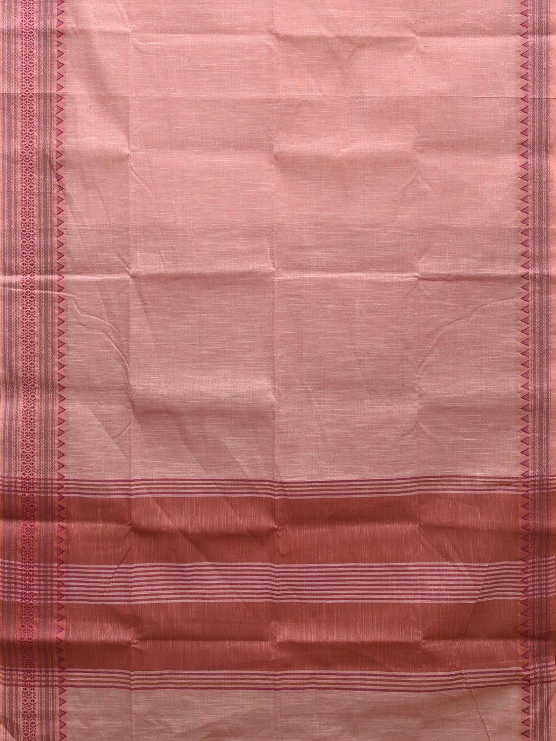 Light Peach Kanchipuram Cotton Handloom Plain Saree with Border Design k0574