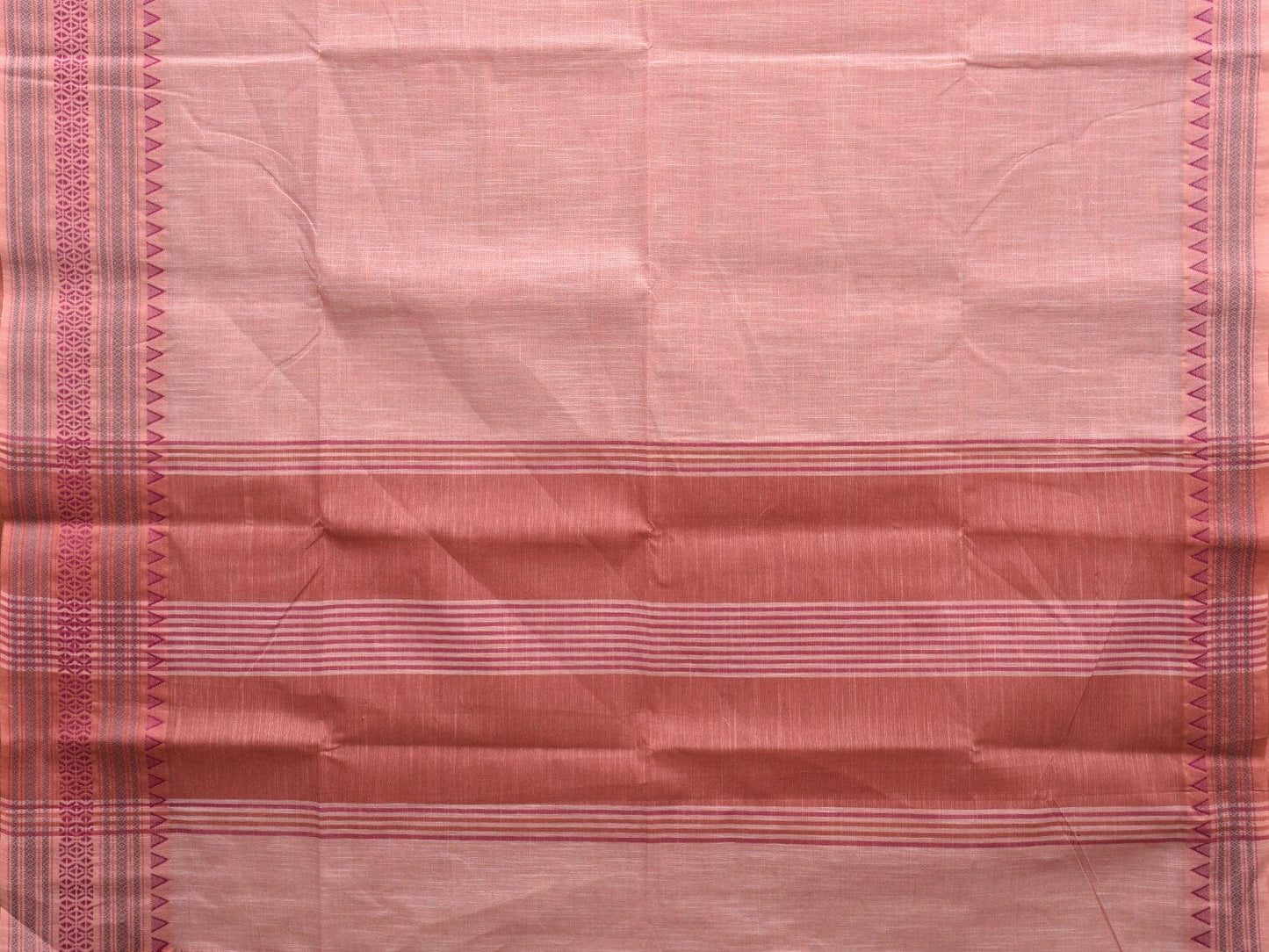 Light Peach Kanchipuram Cotton Handloom Plain Saree with Border Design k0574