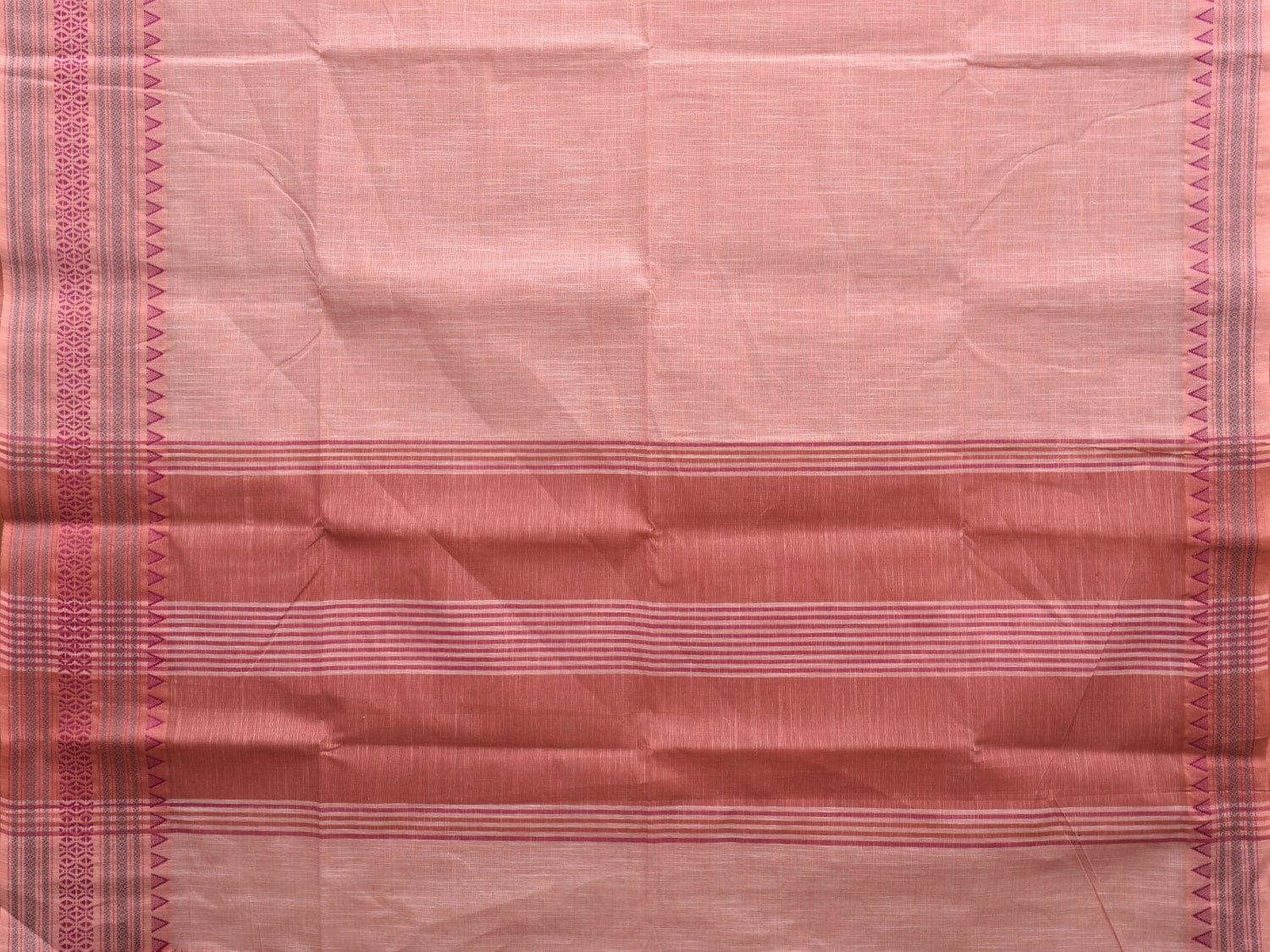 Light Peach Kanchipuram Cotton Handloom Plain Saree with Border Design k0574