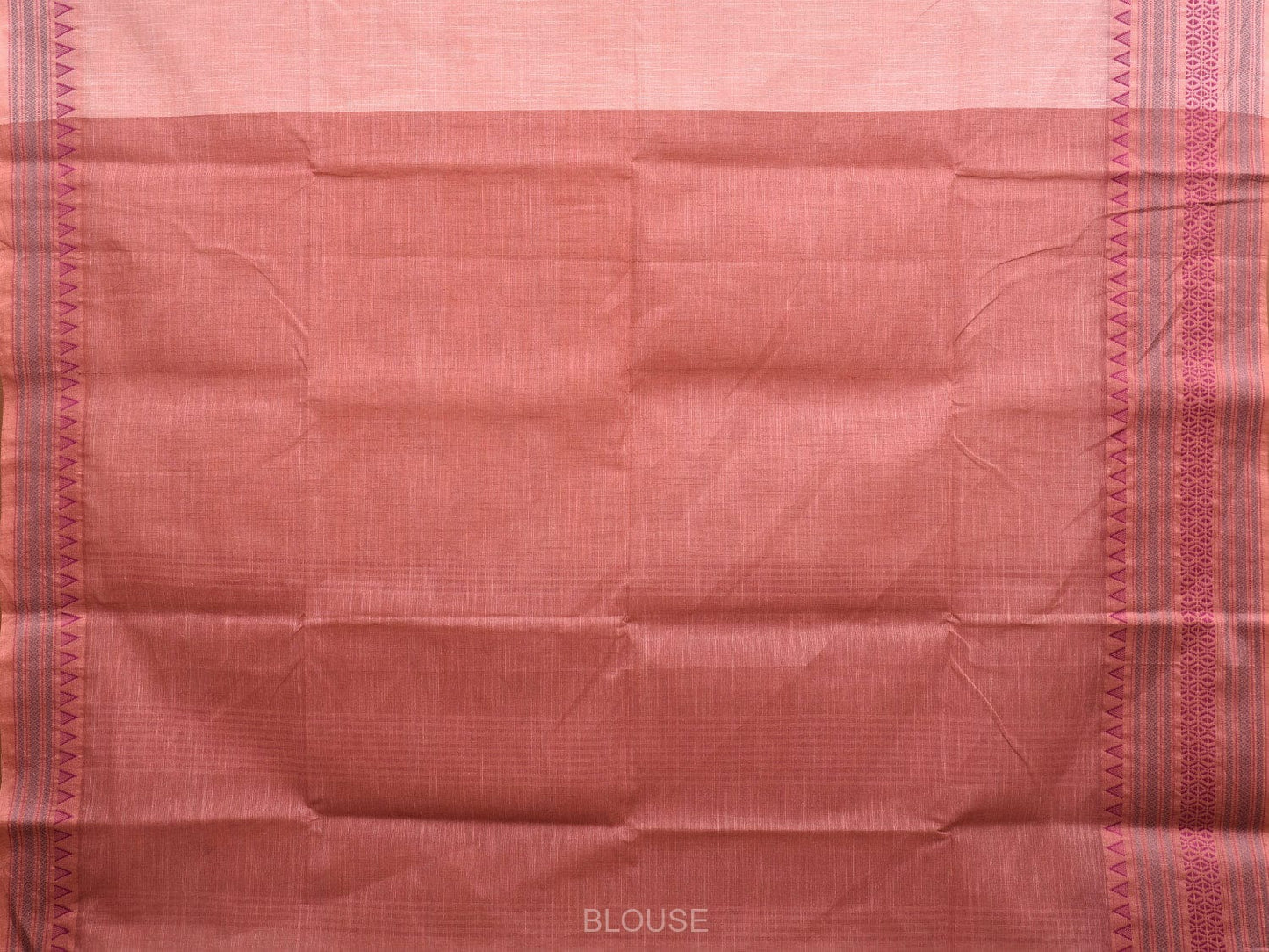 Light Peach Kanchipuram Cotton Handloom Plain Saree with Border Design k0574