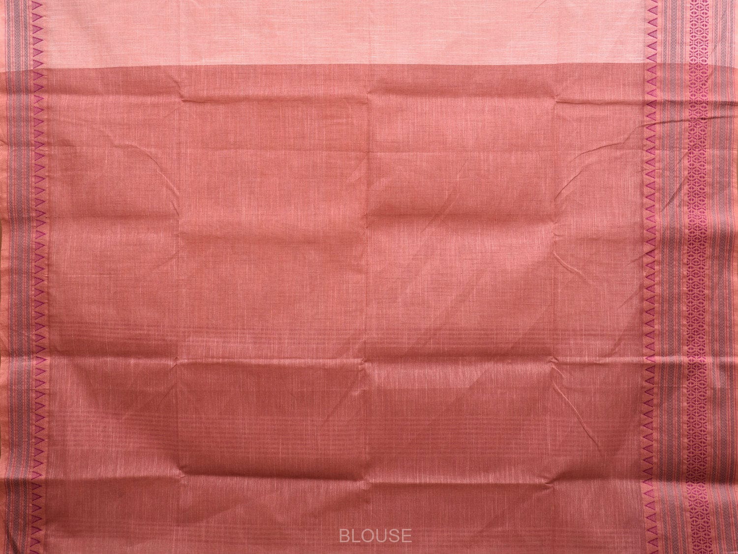 Light Peach Kanchipuram Cotton Handloom Plain Saree with Border Design k0574