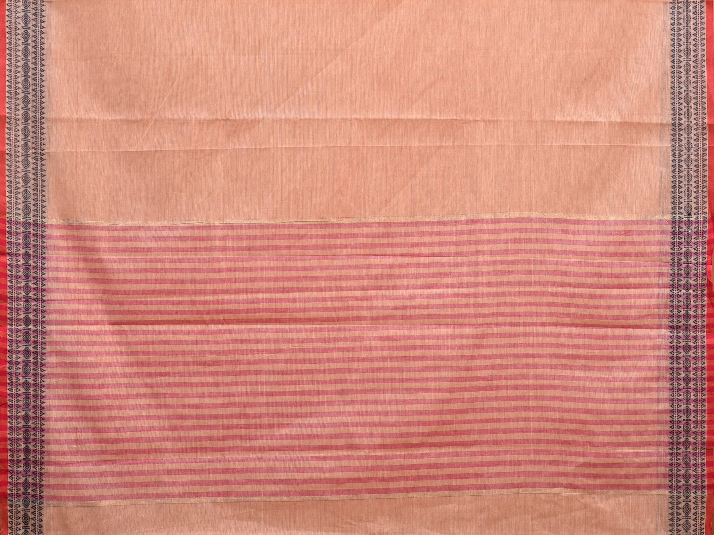 Light Peach Kanchipuram Cotton Saree with Strips Pallu and Border Design k0528