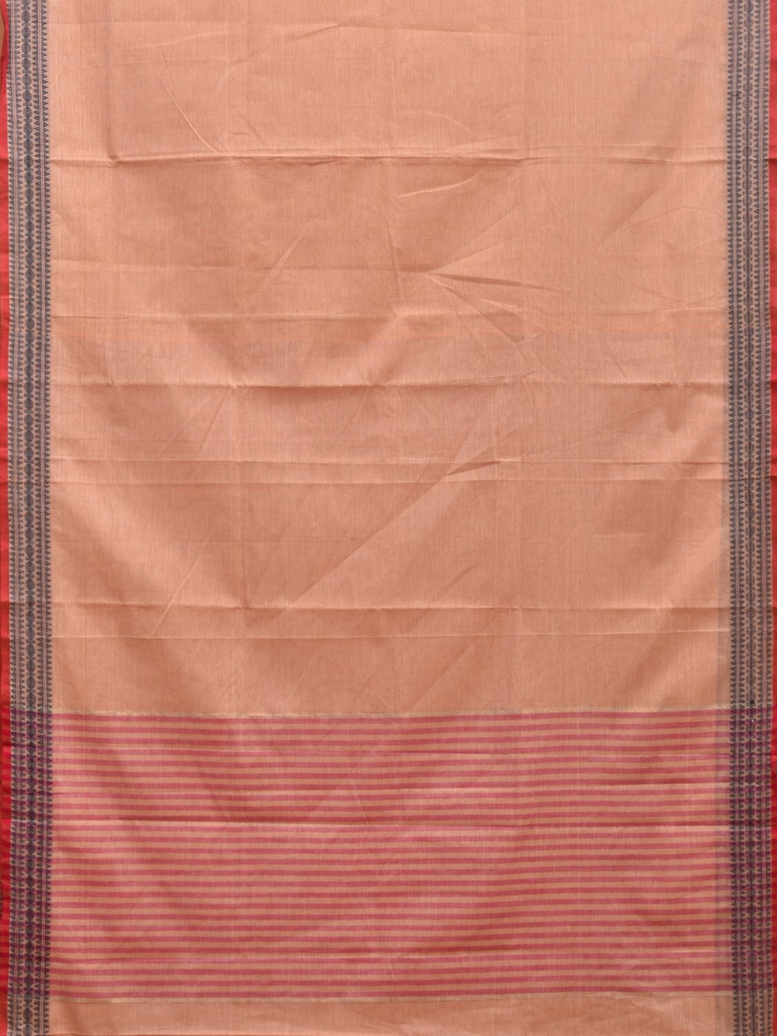Light Peach Kanchipuram Cotton Saree with Strips Pallu and Border Design k0528