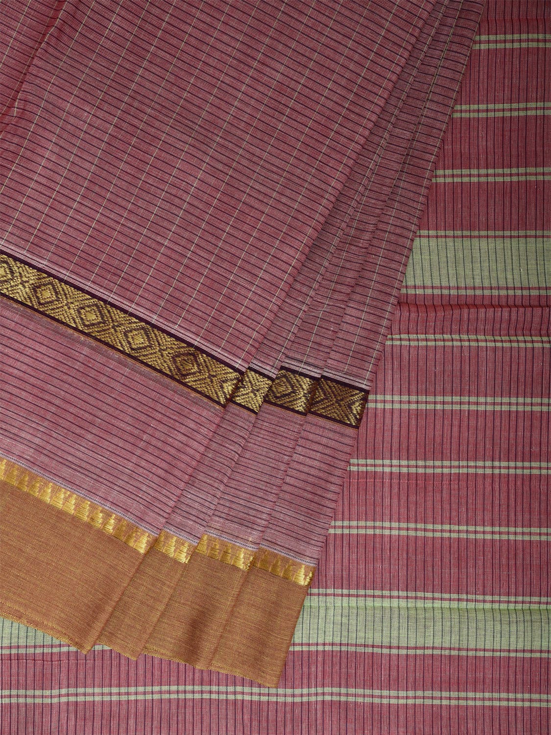 Light Peach Narayanpet Cotton Saree with Checks and Big Border Design No Blouse np1127