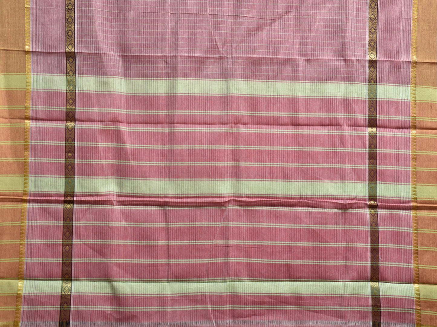 Light Peach Narayanpet Cotton Saree with Checks and Big Border Design No Blouse np1127