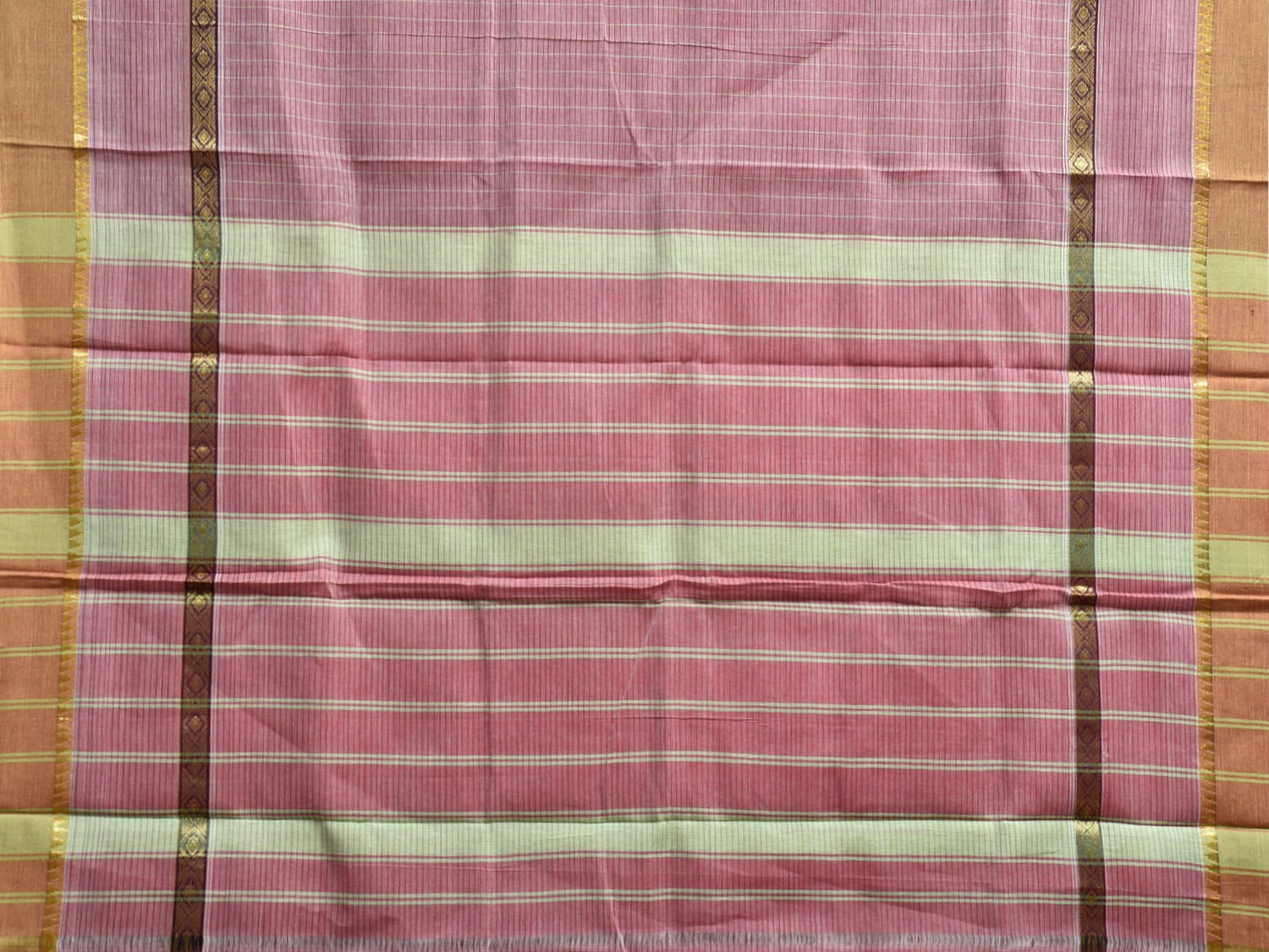 Light Peach Narayanpet Cotton Saree with Checks and Big Border Design No Blouse np1127