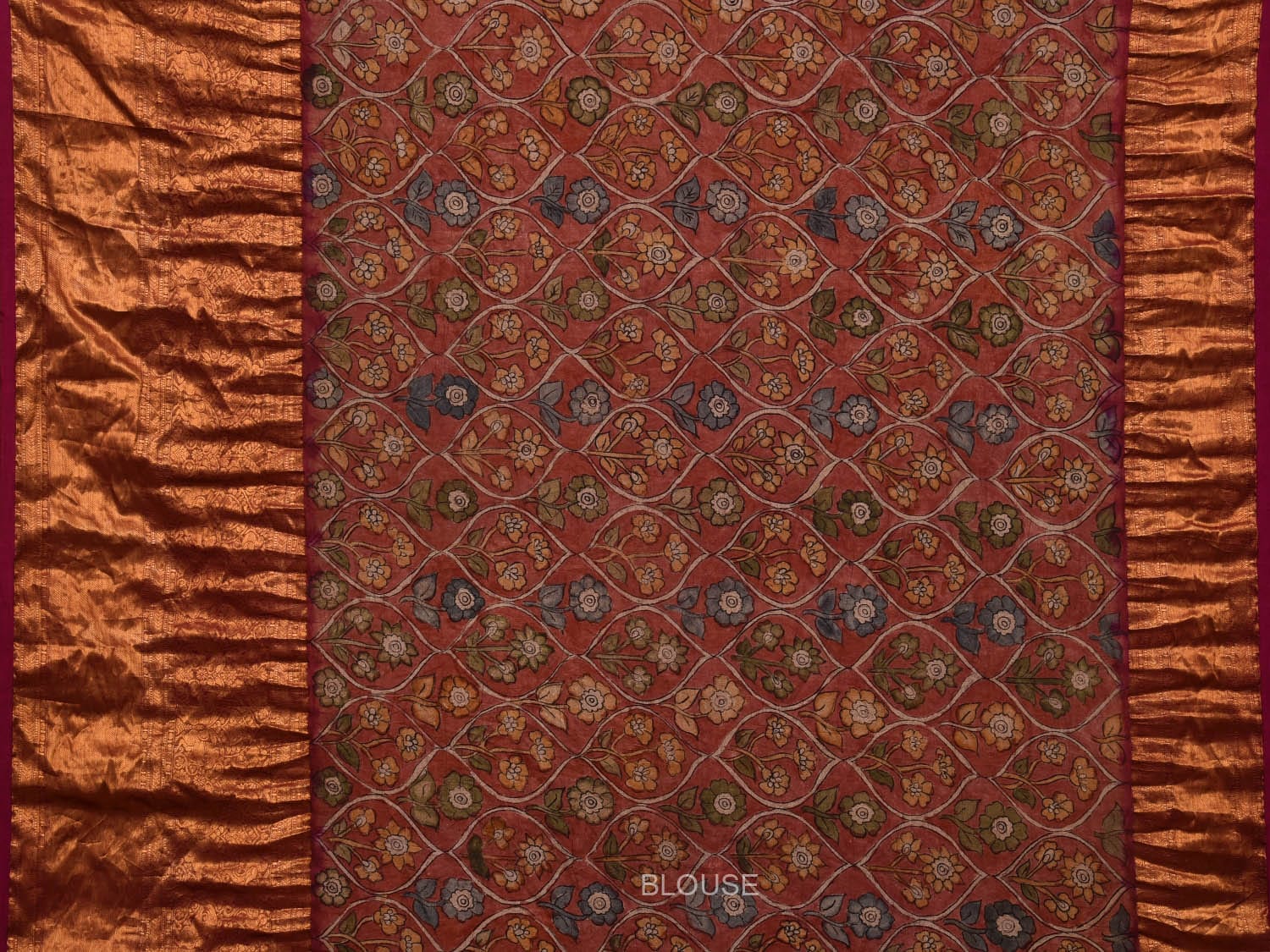 Light Pink and Red Bandhani Kanchipuram Silk Handloom Saree with Kalamkari Pallu and Blouse Design bn0446