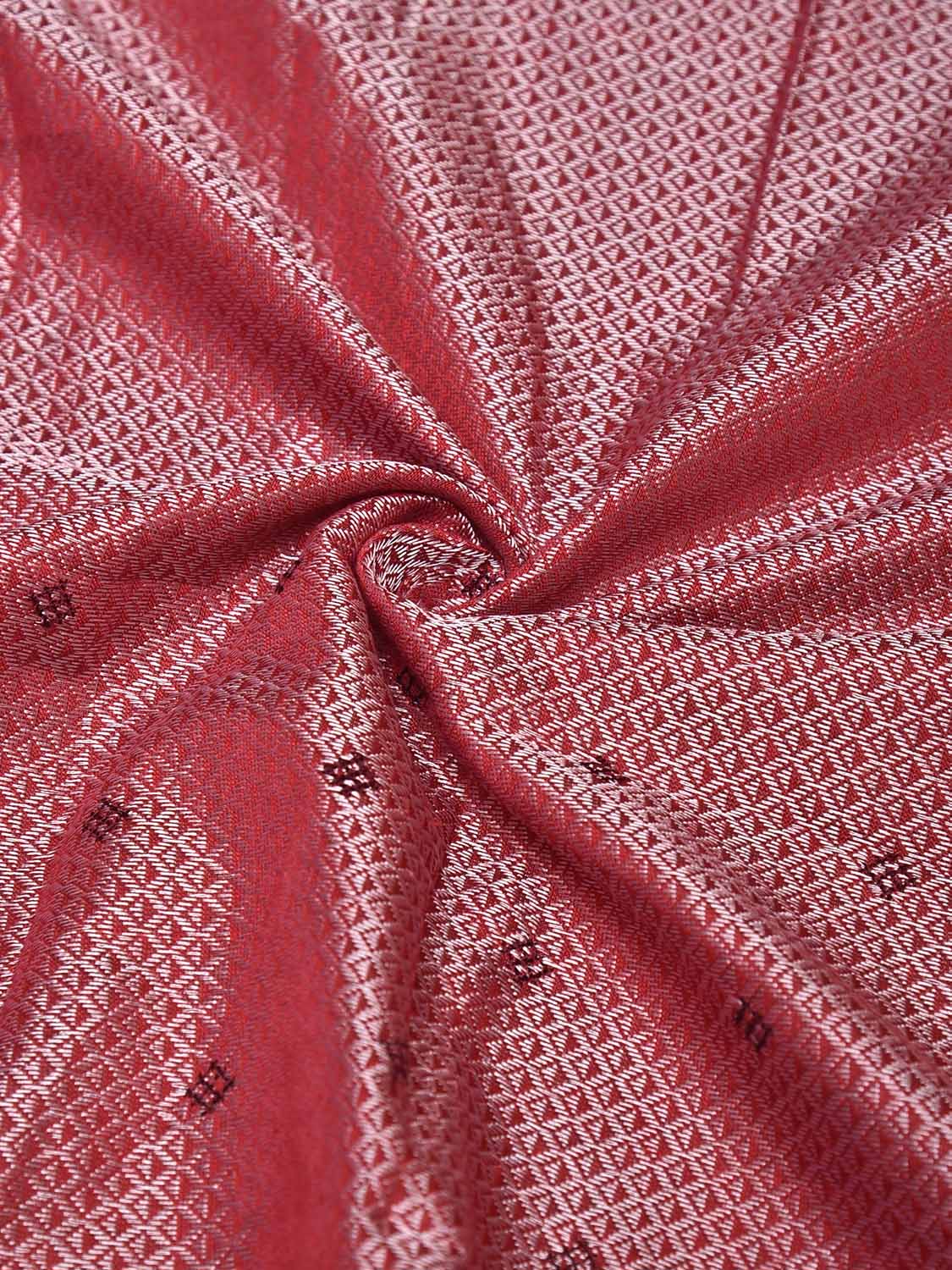 Light Pink and Red Kasuti Viscose Blouse with Peacock Design Length 1mt Width 44 Inches BL0157