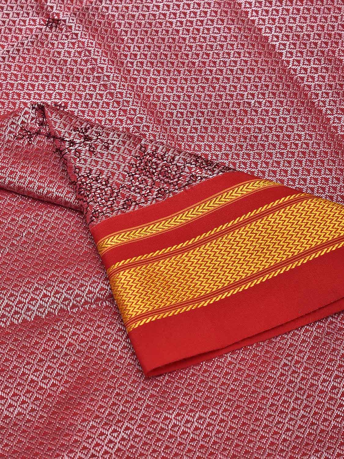 Light Pink and Red Kasuti Viscose Blouse with Peacock Design Length 1mt Width 44 Inches BL0157