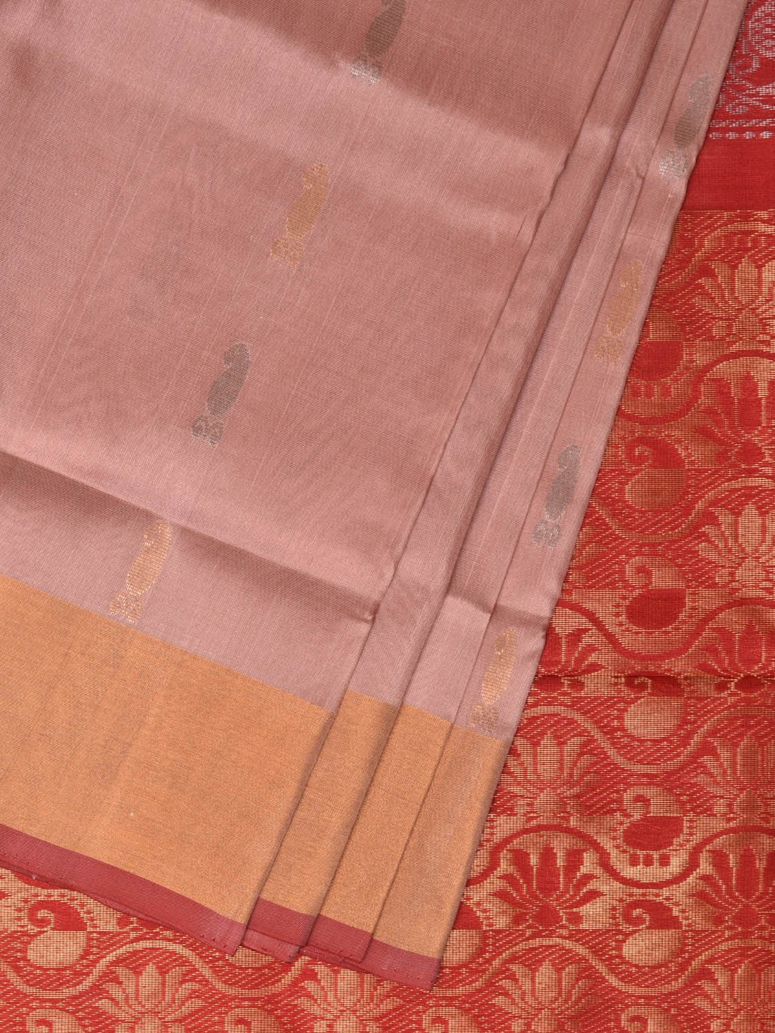 Light Pink and Red Uppada Silk Handloom Saree with Buta and Pallu Design u2083