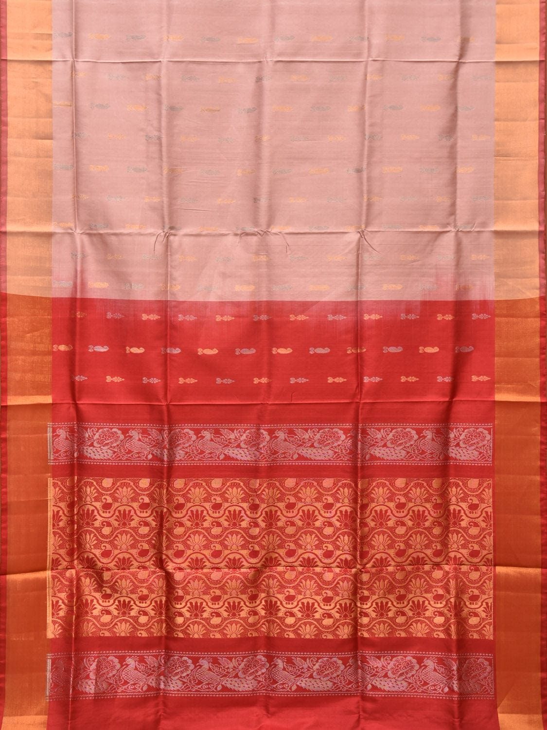Light Pink and Red Uppada Silk Handloom Saree with Buta and Pallu Design u2083