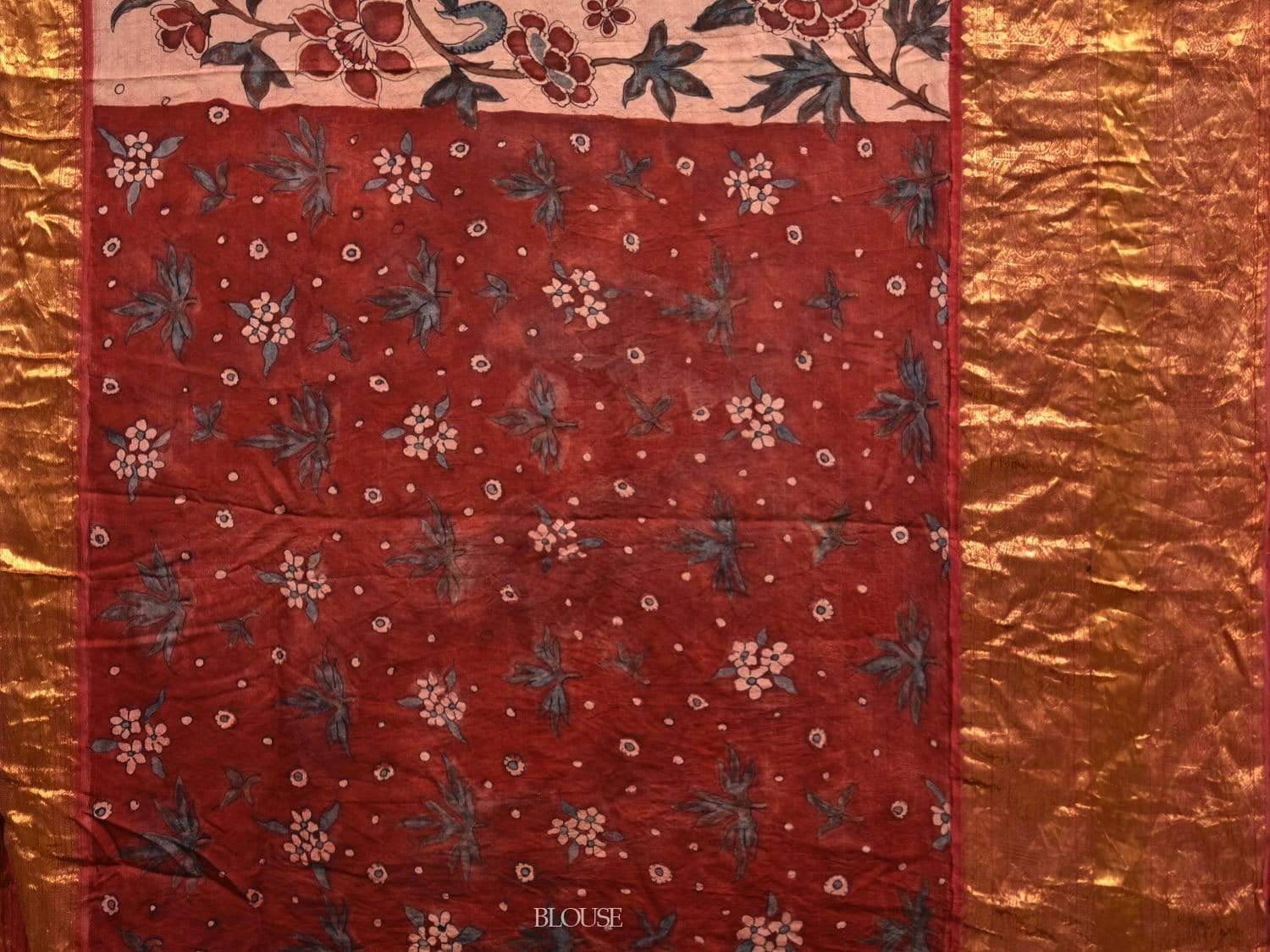 Light Pink Kalamkari Hand Painted Kanchipuram Silk Handloom Saree with Floral Design KL0536