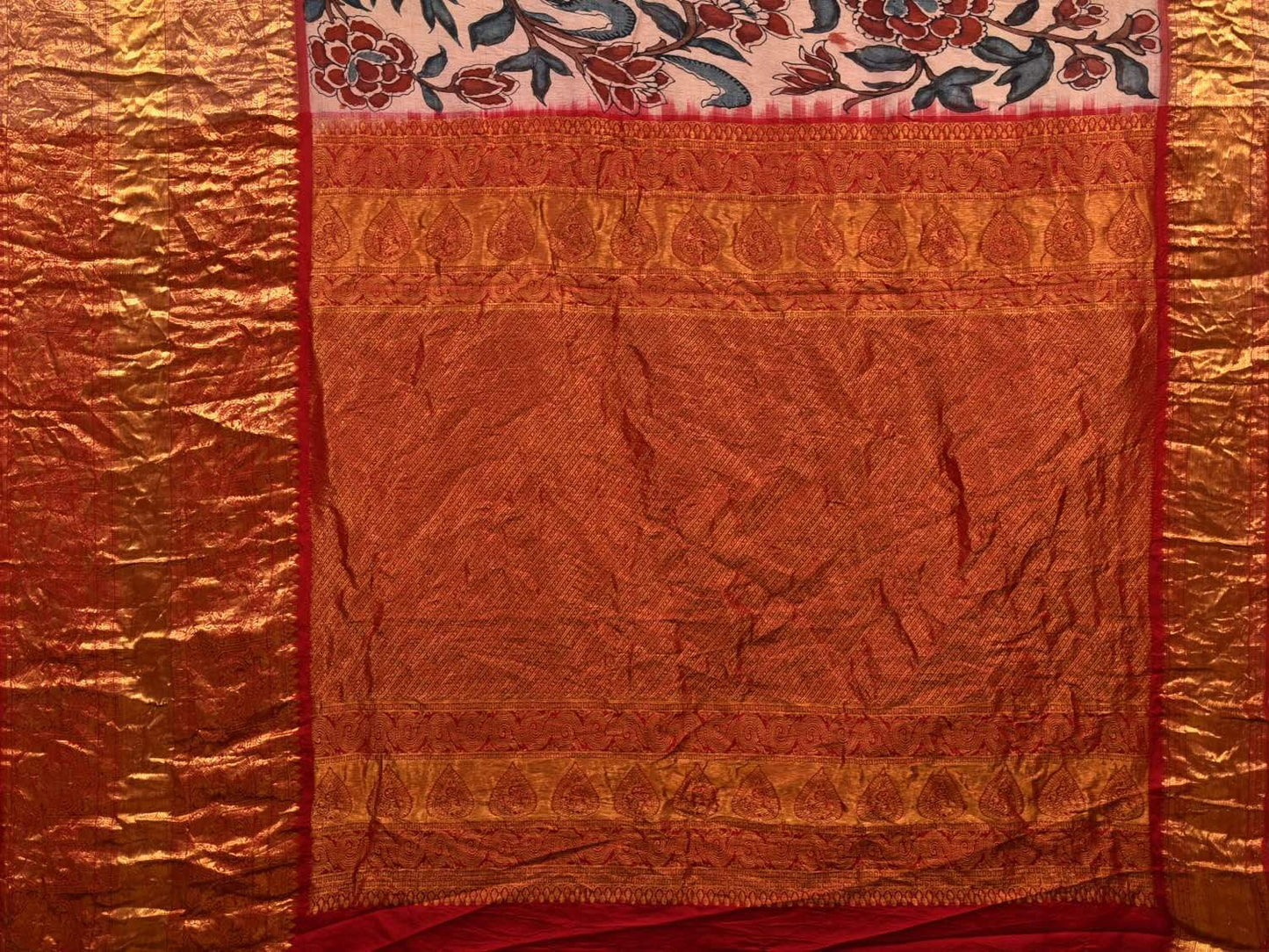 Light Pink Kalamkari Hand Painted Kanchipuram Silk Handloom Saree with Floral Design KL0536