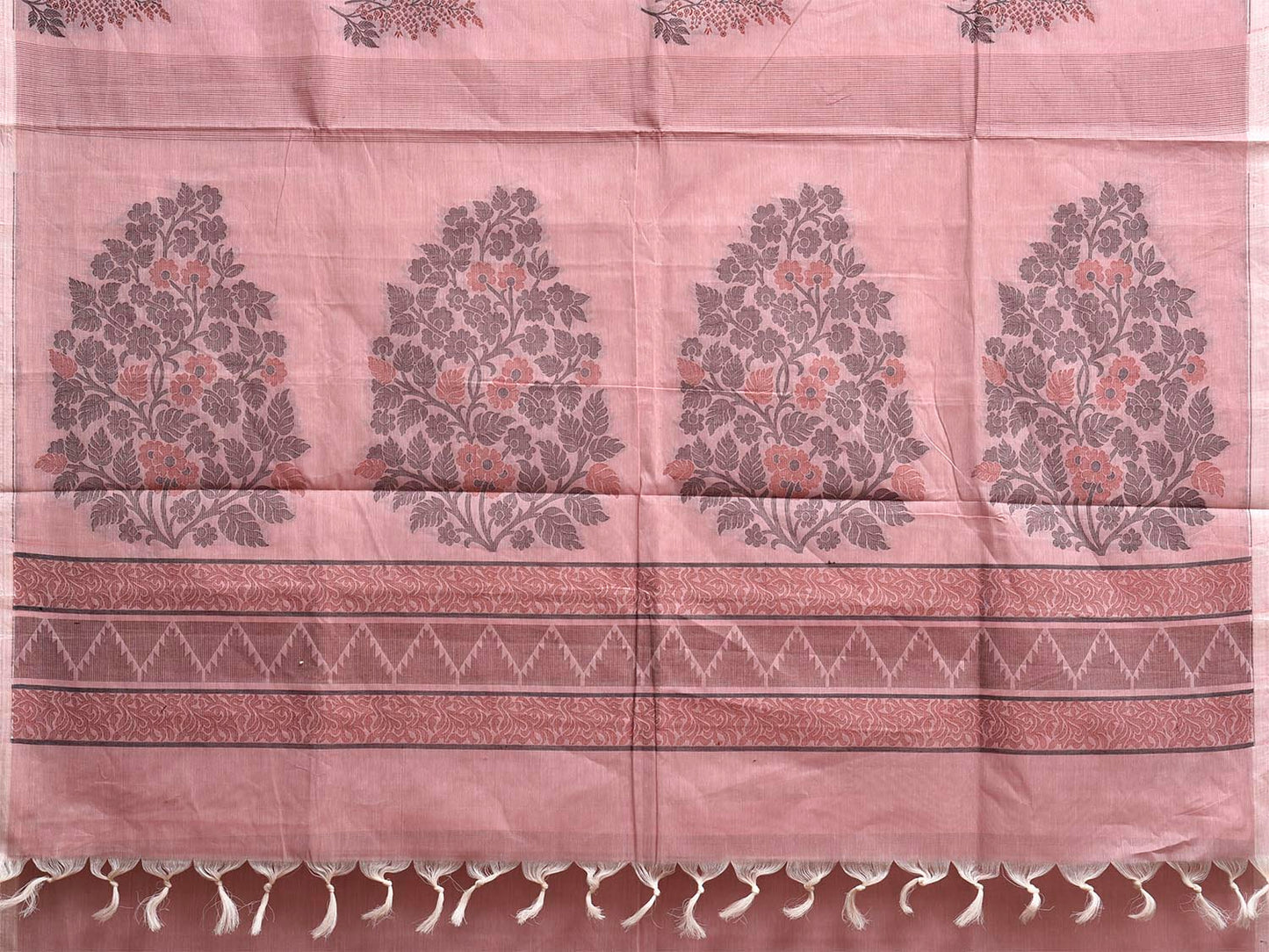Light Pink Kanchipuram Cotton Saree with Floral Buta and Pallu Design k0850