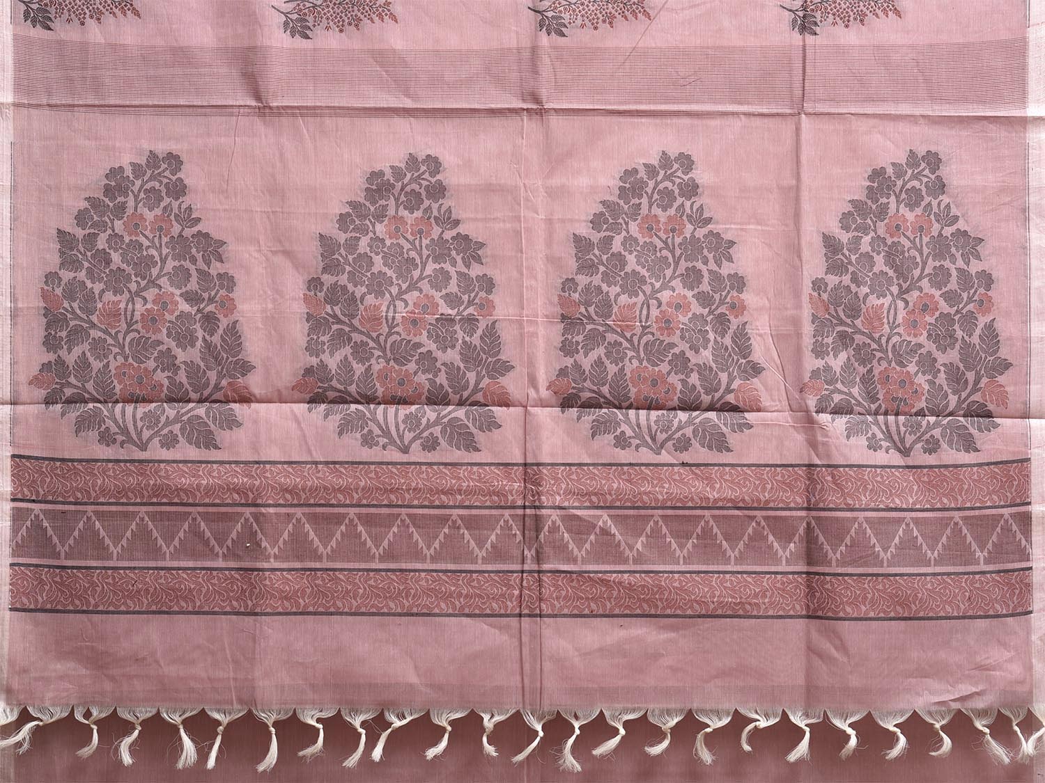 Light Pink Kanchipuram Cotton Saree with Floral Buta and Pallu Design k0850