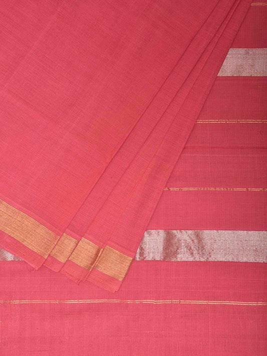 Light Pink Khadi Cotton Handloom Plain Saree with Zari Strips Pallu Design kh0716