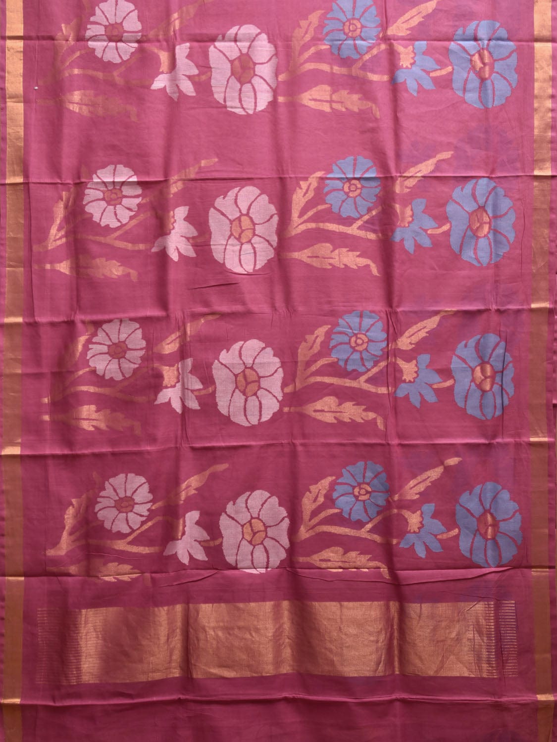 Light Pink Khadi Cotton Handloom Saree with All Over Floral Design kh0710