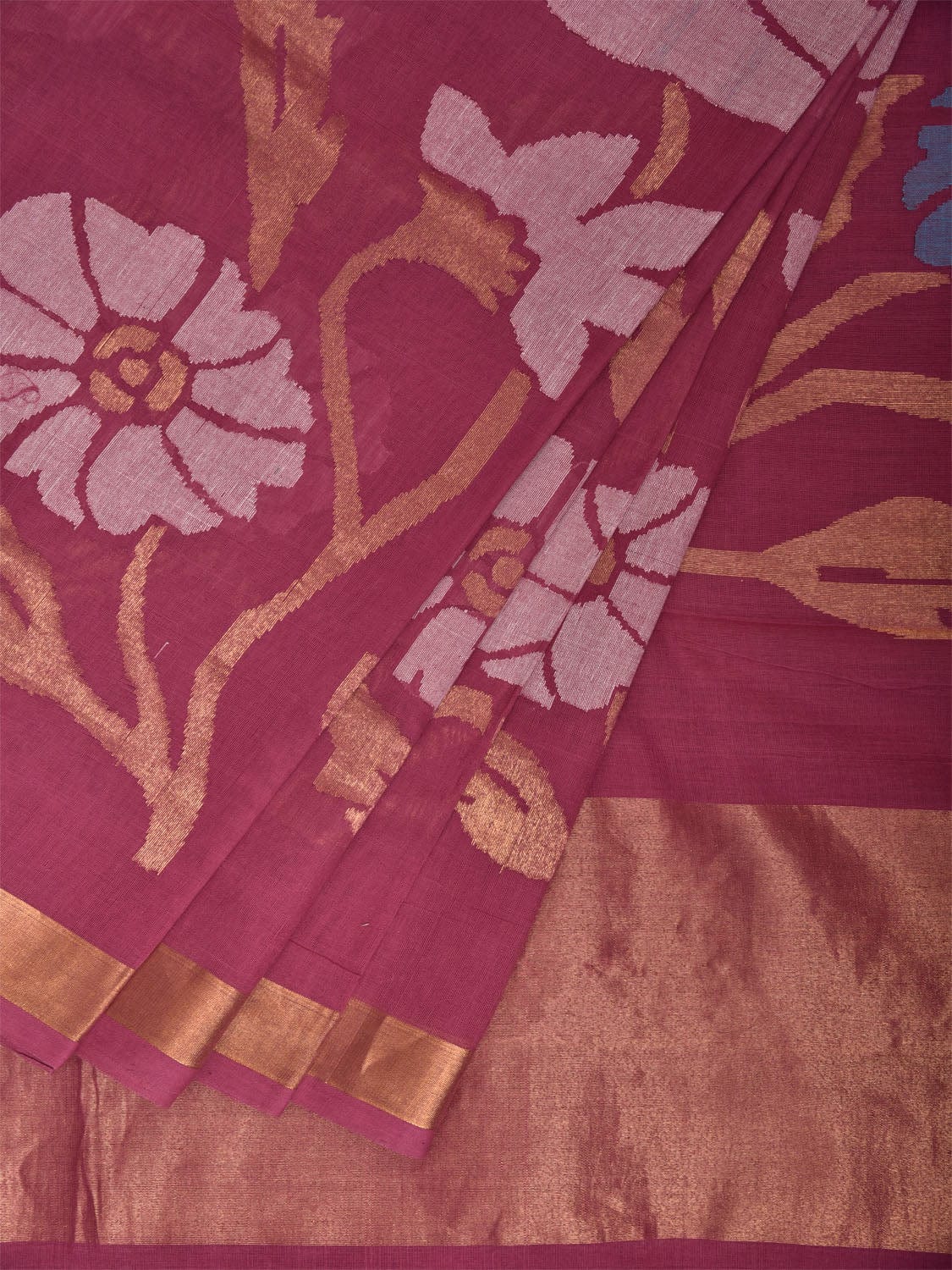 Light Pink Khadi Cotton Handloom Saree with All Over Floral Design kh0710