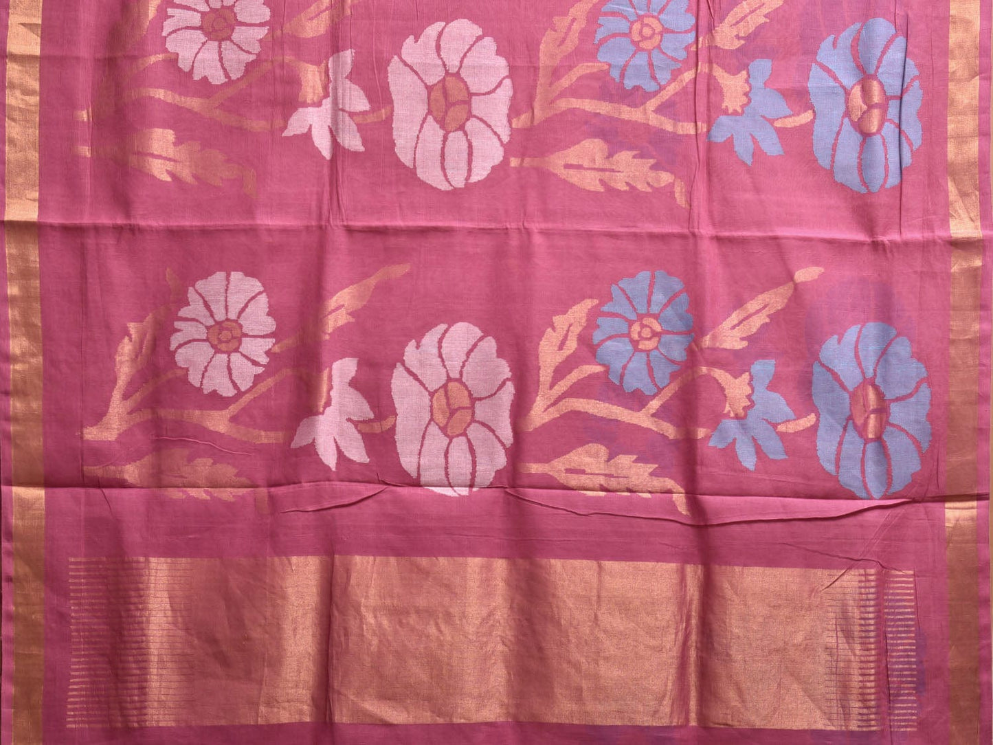 Light Pink Khadi Cotton Handloom Saree with All Over Floral Design kh0710