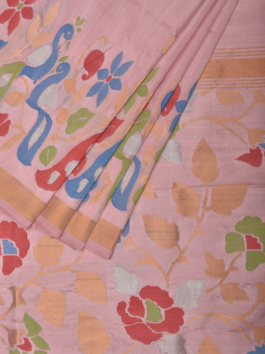 Light Pink Uppada Silk Handloom Saree with One Side Peacocks Border Design u2307