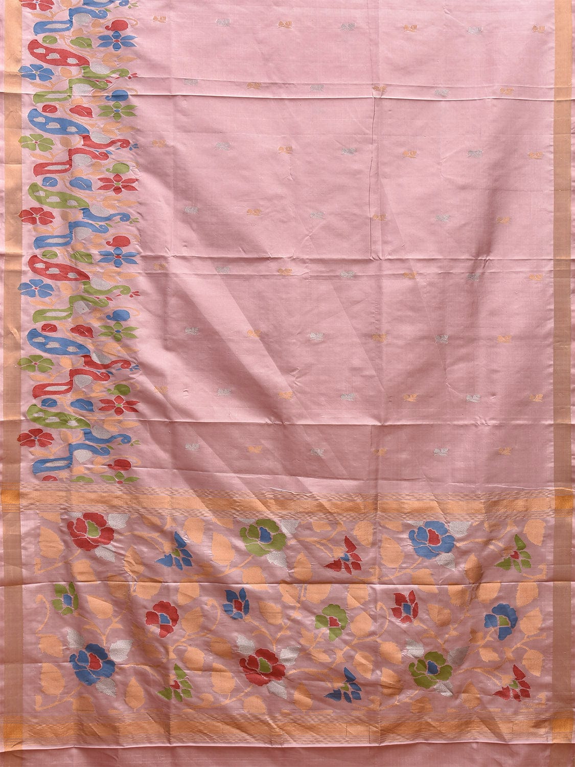 Light Pink Uppada Silk Handloom Saree with One Side Peacocks Border Design u2307