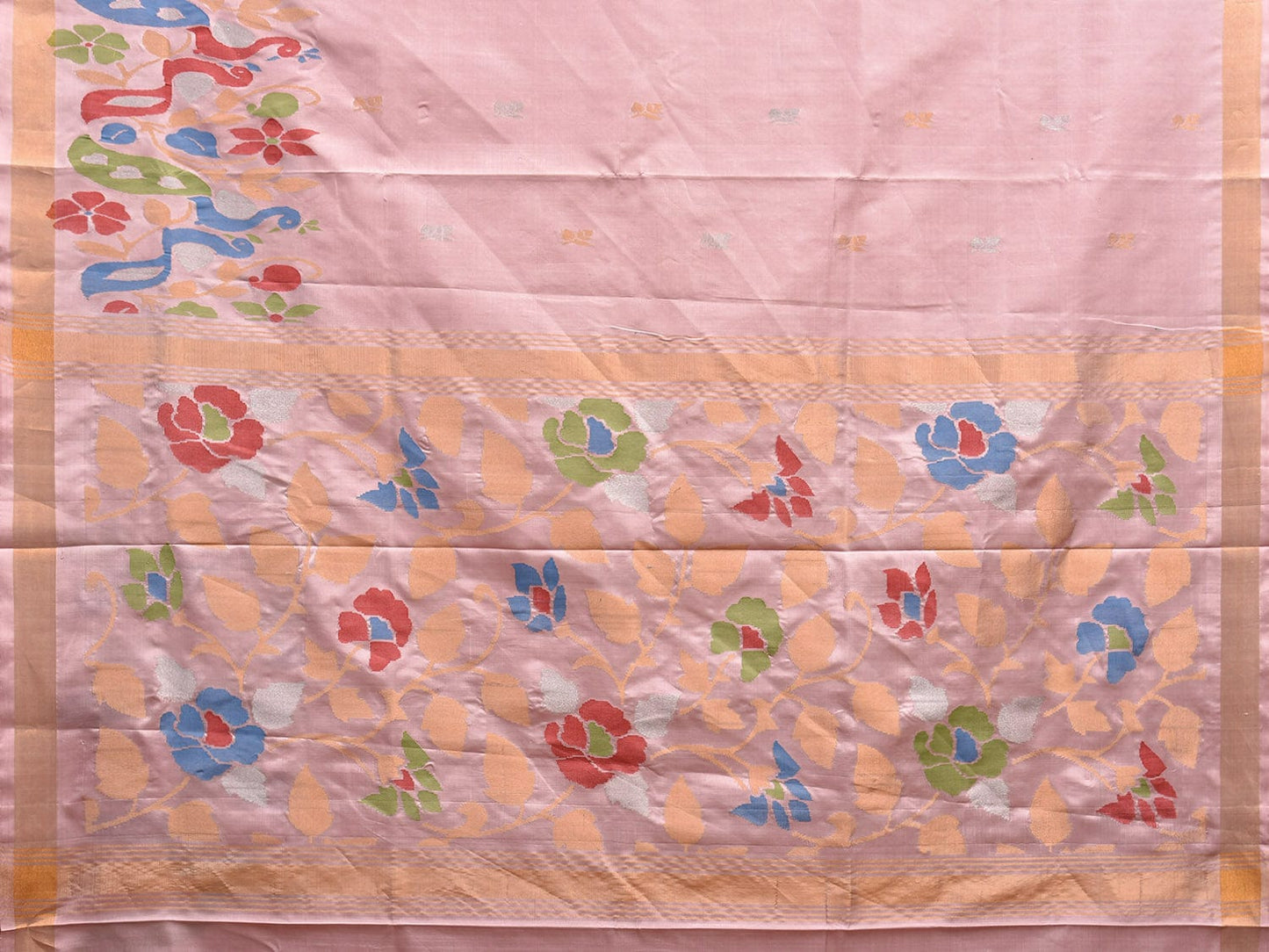 Light Pink Uppada Silk Handloom Saree with One Side Peacocks Border Design u2307