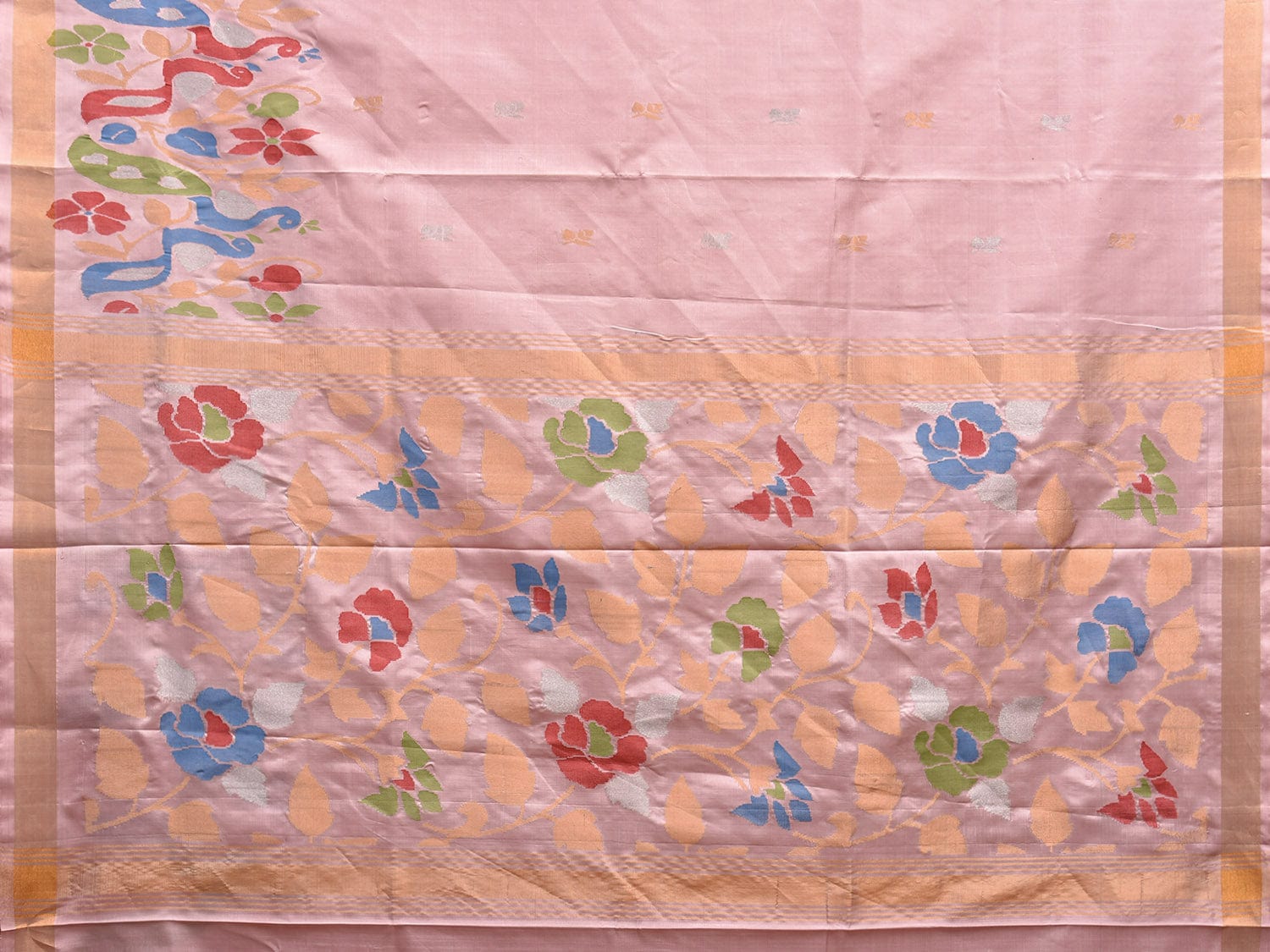 Light Pink Uppada Silk Handloom Saree with One Side Peacocks Border Design u2307