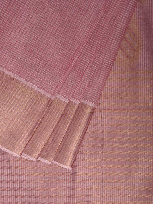 Light Pink Venkatagiri Cotton Saree with Strips and Mango Pallu Design v0126