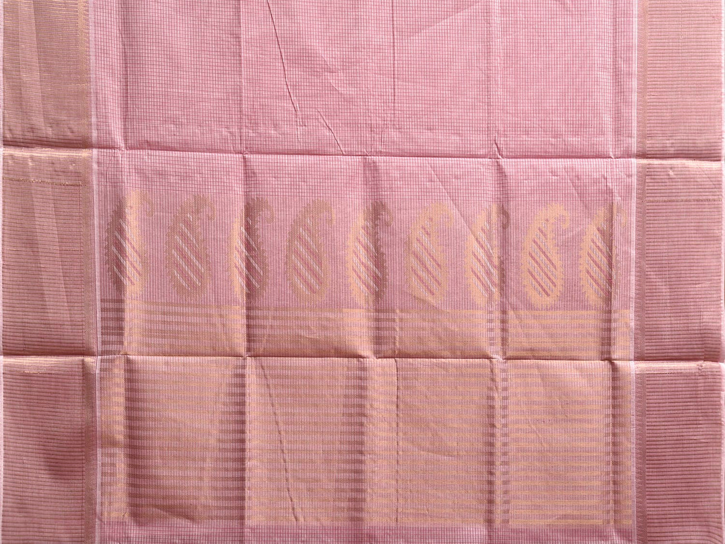 Light Pink Venkatagiri Cotton Saree with Strips and Mango Pallu Design v0126