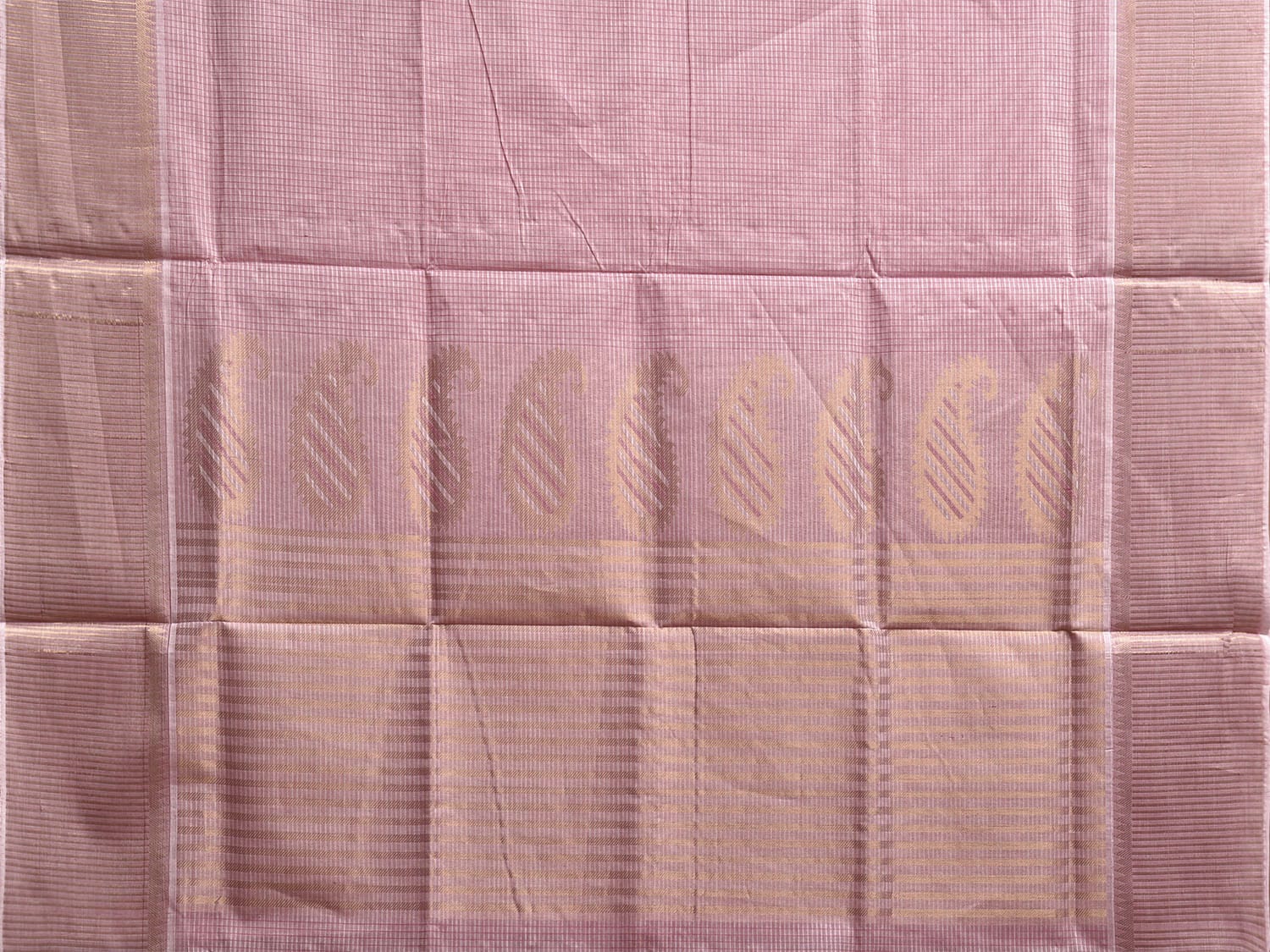 Light Pink Venkatagiri Cotton Saree with Strips and Mango Pallu Design v0126