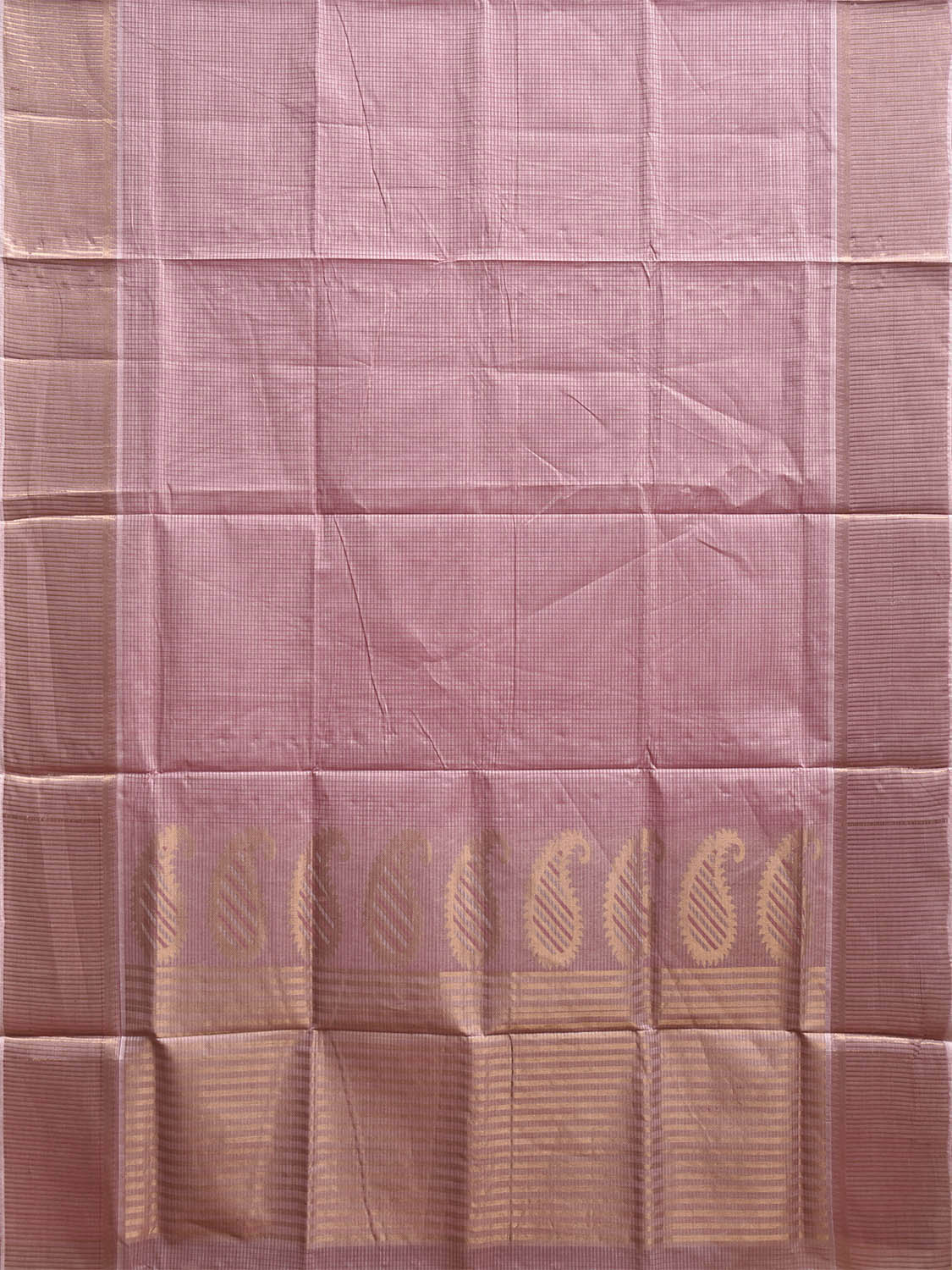 Light Pink Venkatagiri Cotton Saree with Strips and Mango Pallu Design v0126