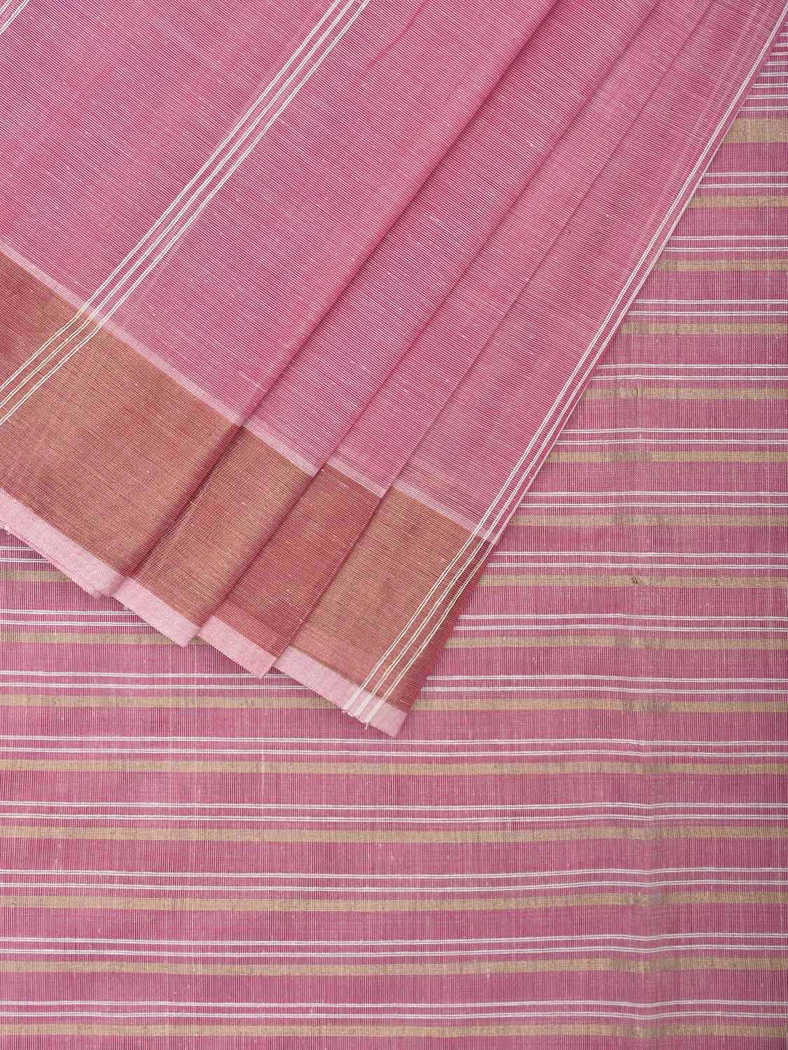 Light Pink Venkatagiri Cotton Saree with Strips Body and Pallu Design v0099