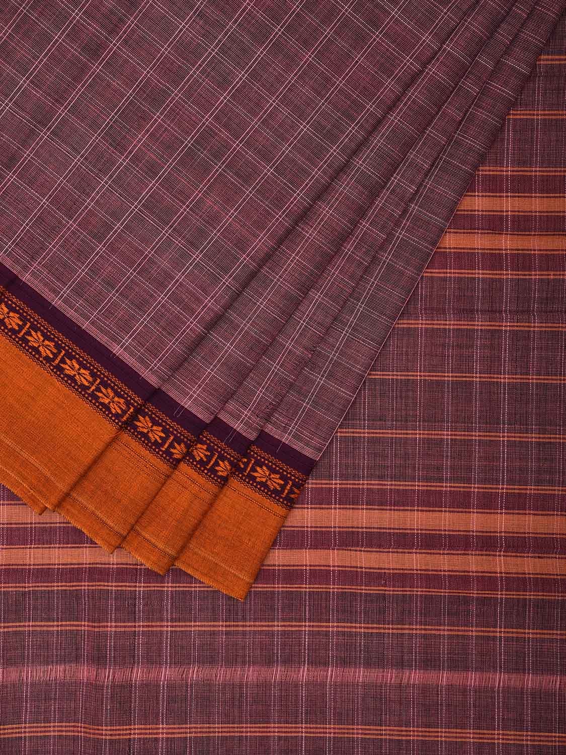 Light Purple and Orange Narayanpet Cotton Handloom Saree with Checks Design No Blouse np1016