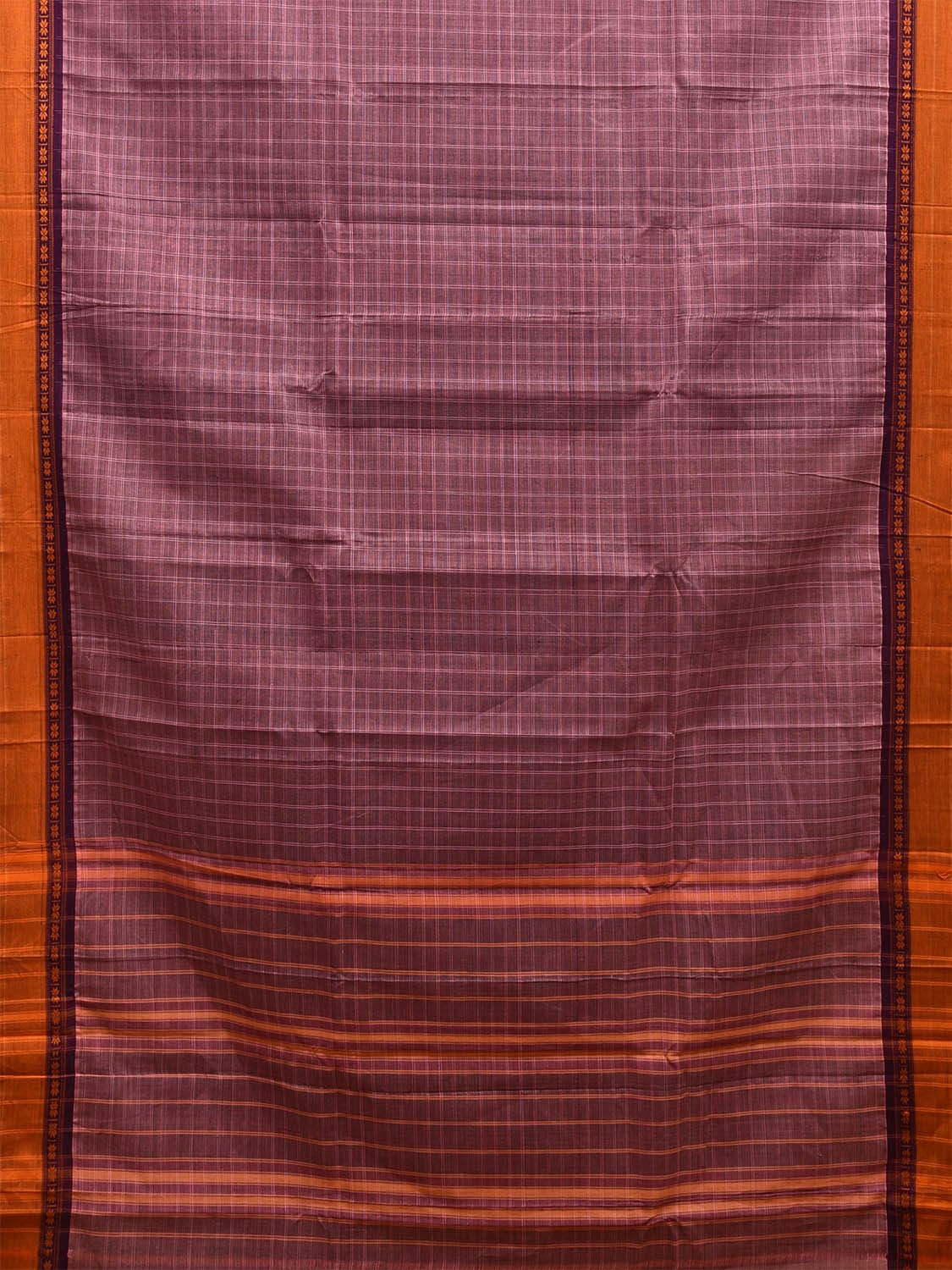 Light Purple and Orange Narayanpet Cotton Handloom Saree with Checks Design No Blouse np1016
