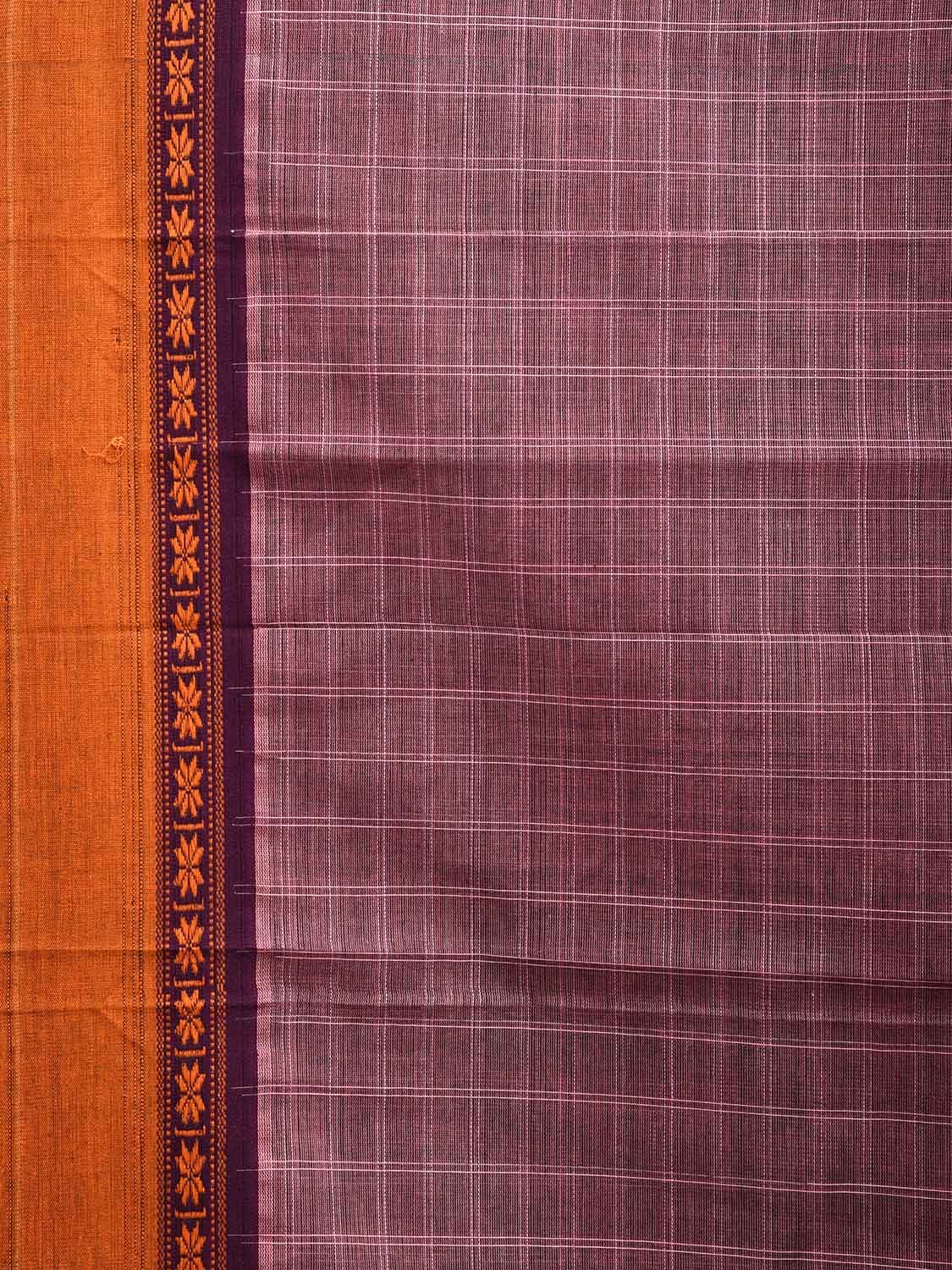 Light Purple and Orange Narayanpet Cotton Handloom Saree with Checks Design No Blouse np1016