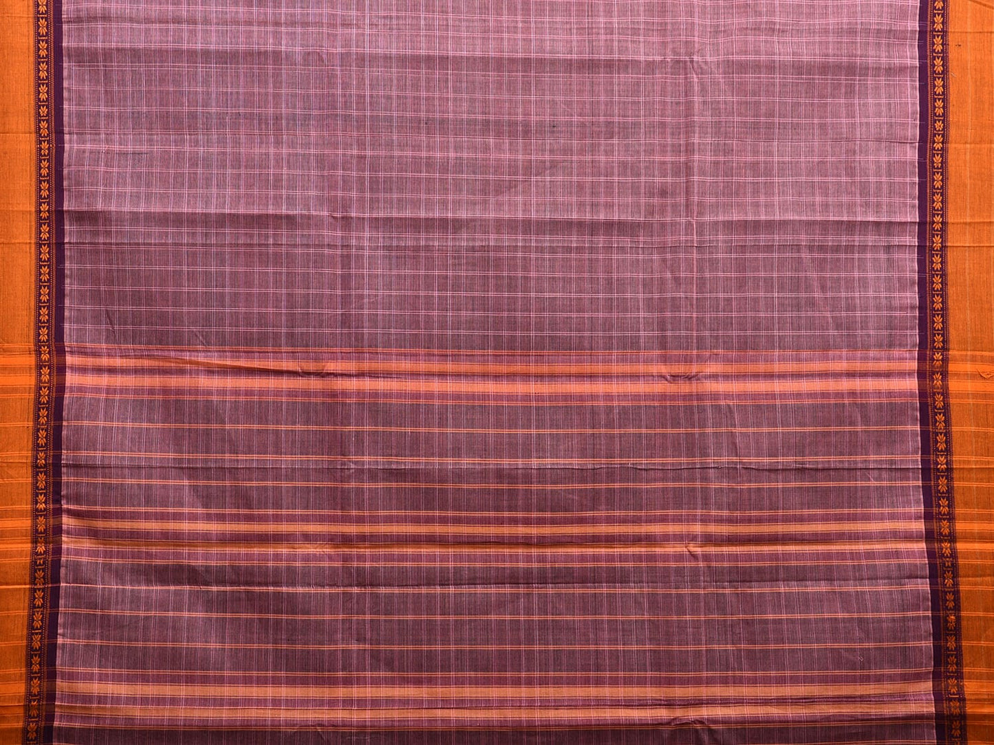 Light Purple and Orange Narayanpet Cotton Handloom Saree with Checks Design No Blouse np1016